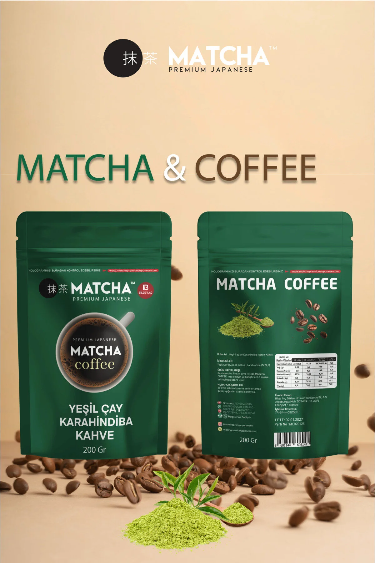 قهوه فوری چای سبز و حاوی قاصدک Bilge İlaç Matcha Premium Japanese