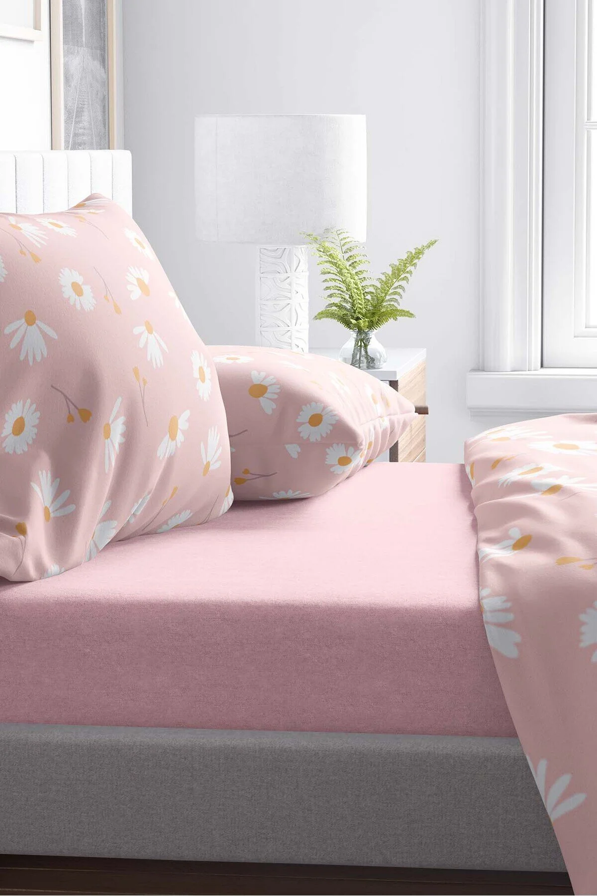 ست ملحفه یک نفره پودر صورتی پنبه ای تک لاستیک LDISE 100X200 Rivaİstanbul