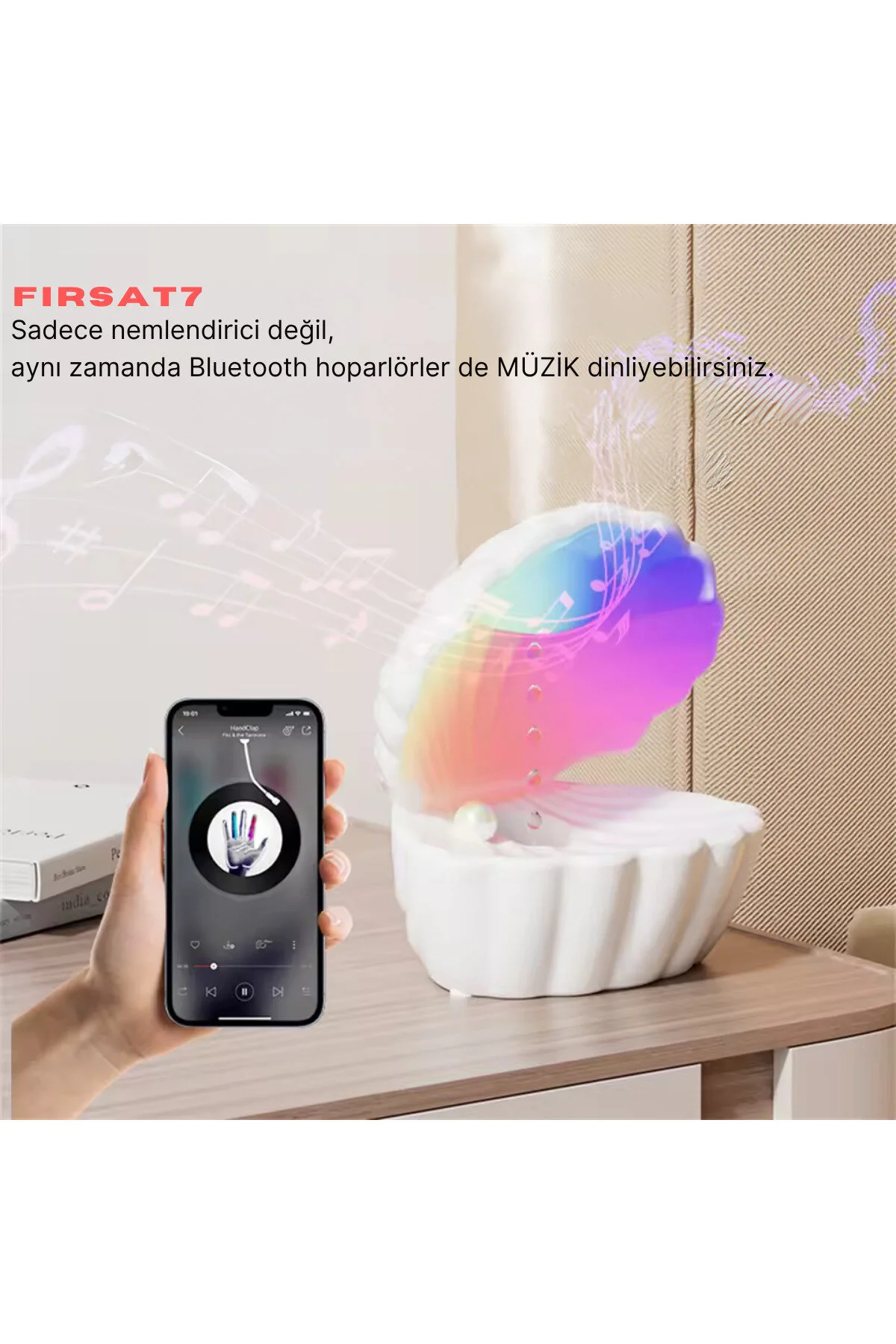دستگاه بخور OYSTER AIR HUMIDIFIER 550ML RGB LED BLUETOOTH SPEAKER STEAM MACHINE NIGHT LIGHT Fırsat7
