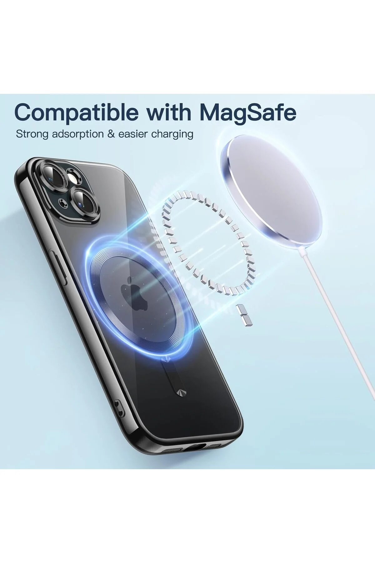 کاور و قاب APPLE IPHONE 15 CASE MAGSAFE WIRELLES CHARGING با لبه های رنگی روشن سیلیکون پشت شفاف پشتیبانی می شود m.tk moveteck