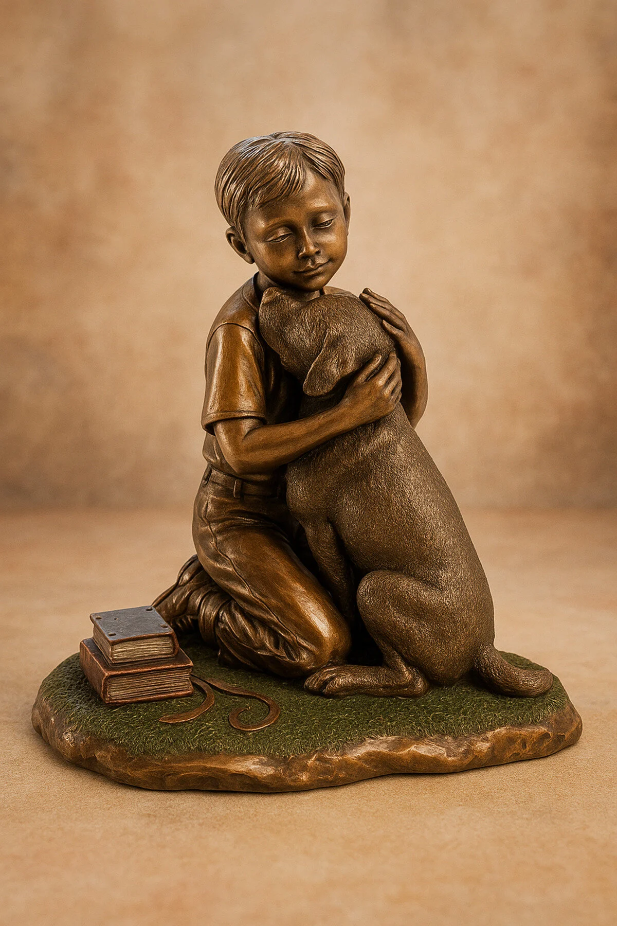 فیگور کودک خردمند ورونزی با مجسمه سگ 1 تکه 11X9X13CM در آغوش گرفتن THE DOG POLISERIN مجموعه هدیه esdekor