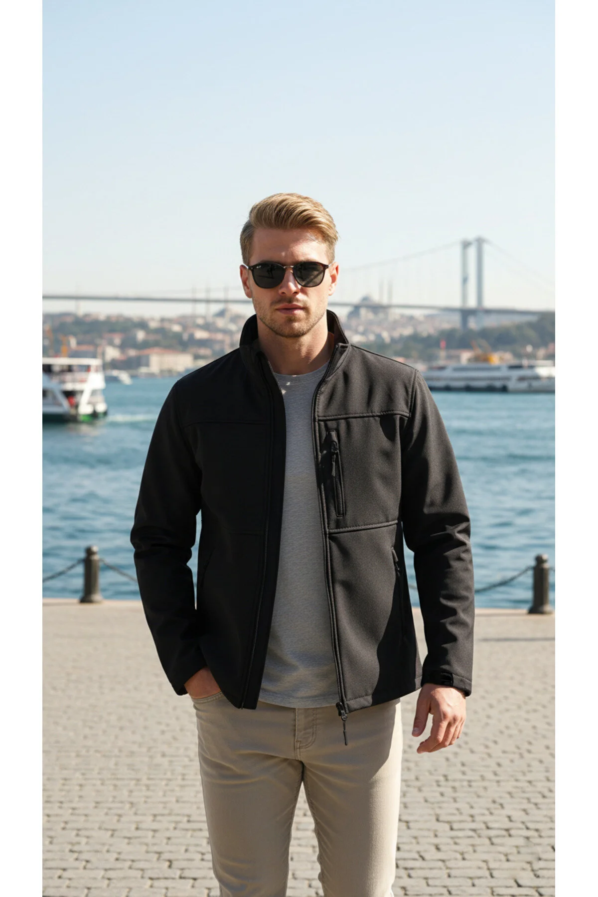 کاپشن کت SOFTSHELL مردانه با پشمی داخل آب ضد باد در فضای باز ENZİM JEANS