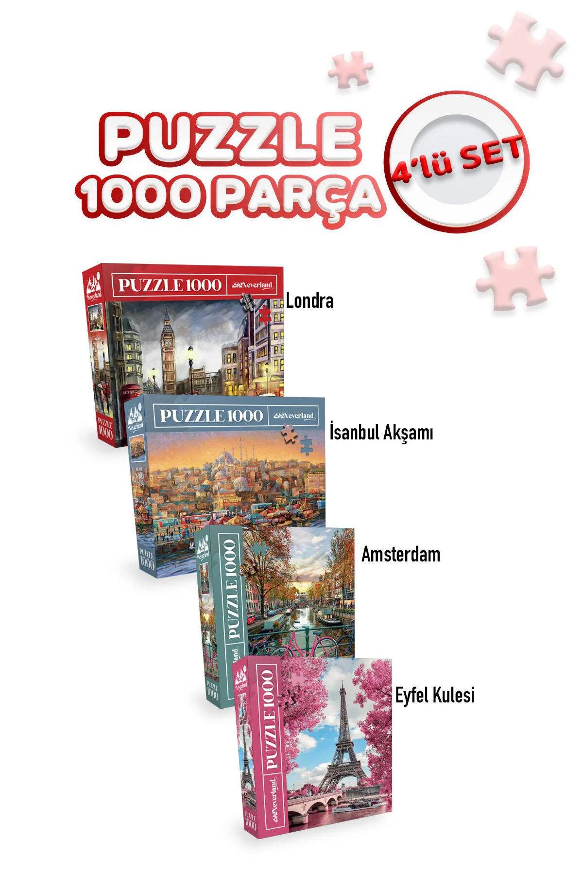 4 عدد پازل 1000 تکه - ایفل، استانبول در شب، لندن و آمستردام Neverland