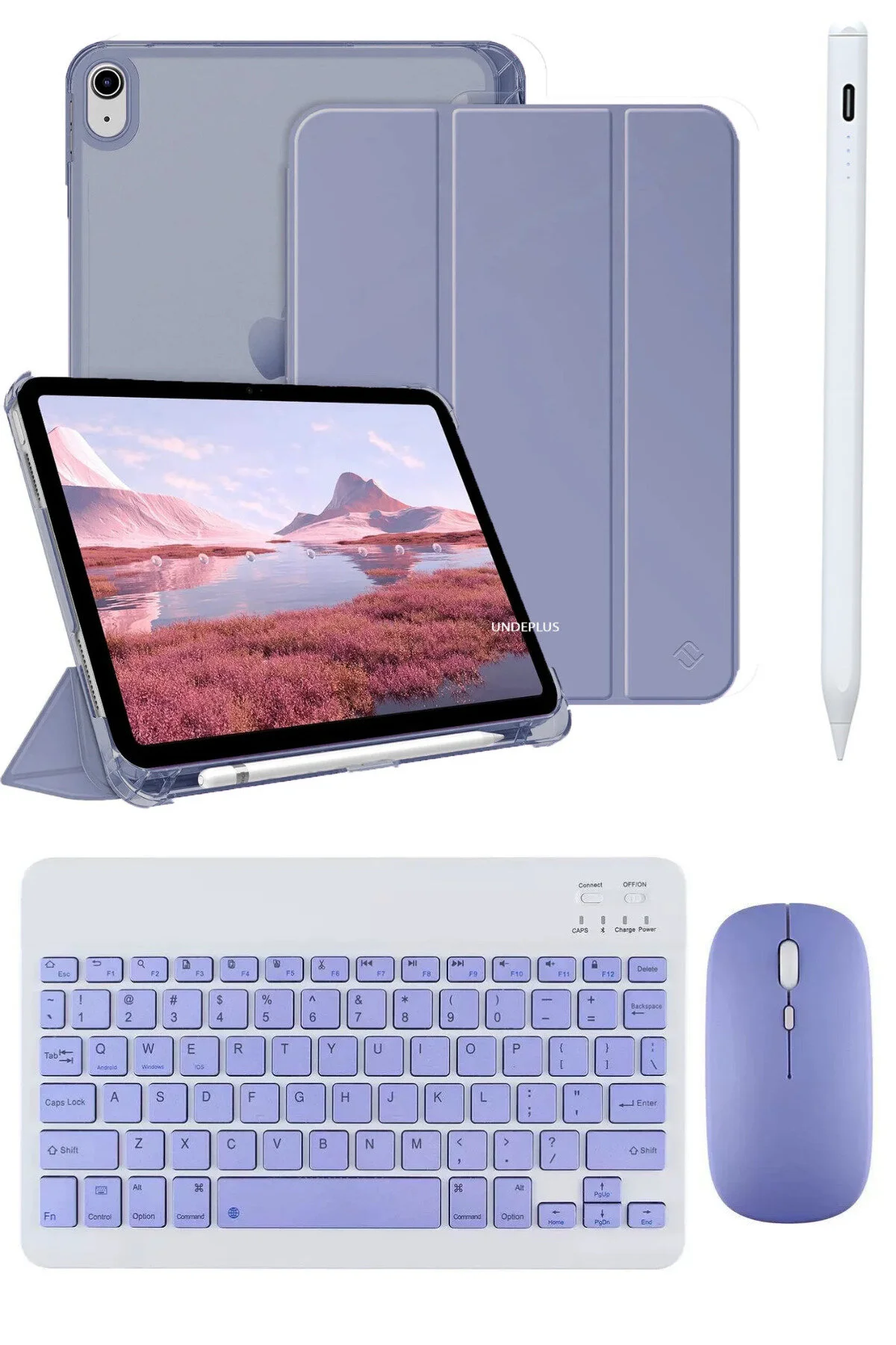 کاور تبلت APPLE IPAD 11TH A16 و 10TH 10.9 سازگار با کیبورد FLIP LAVENDER + ماوس قلم صفحه کلید بلوتوث Covpor