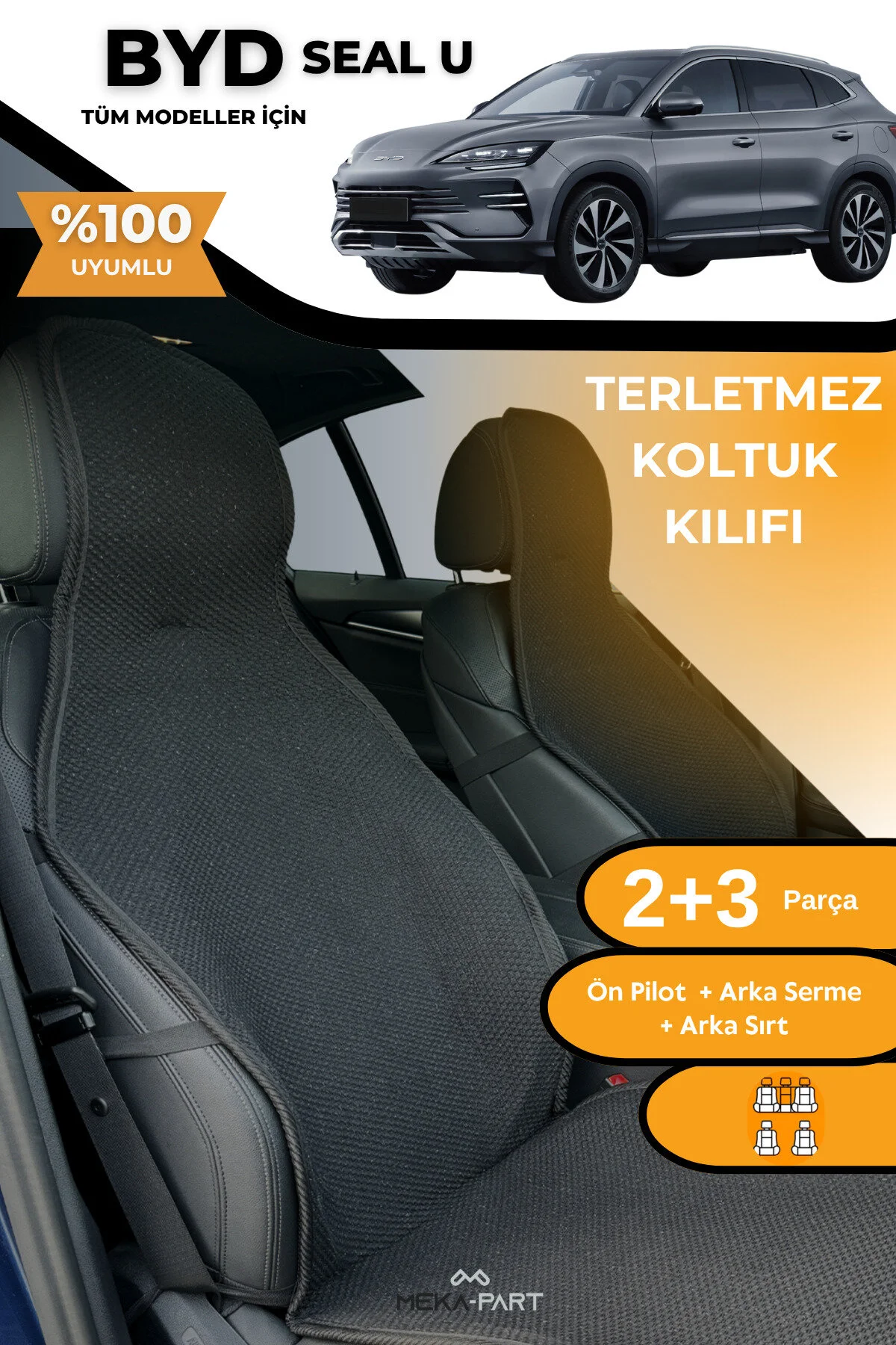 روکش صندلی خودرو محافظ اتومبیل ضد تعریق ست کامل 100% پنبه ای 5 عددی BYD SEAL U مشکی TREND