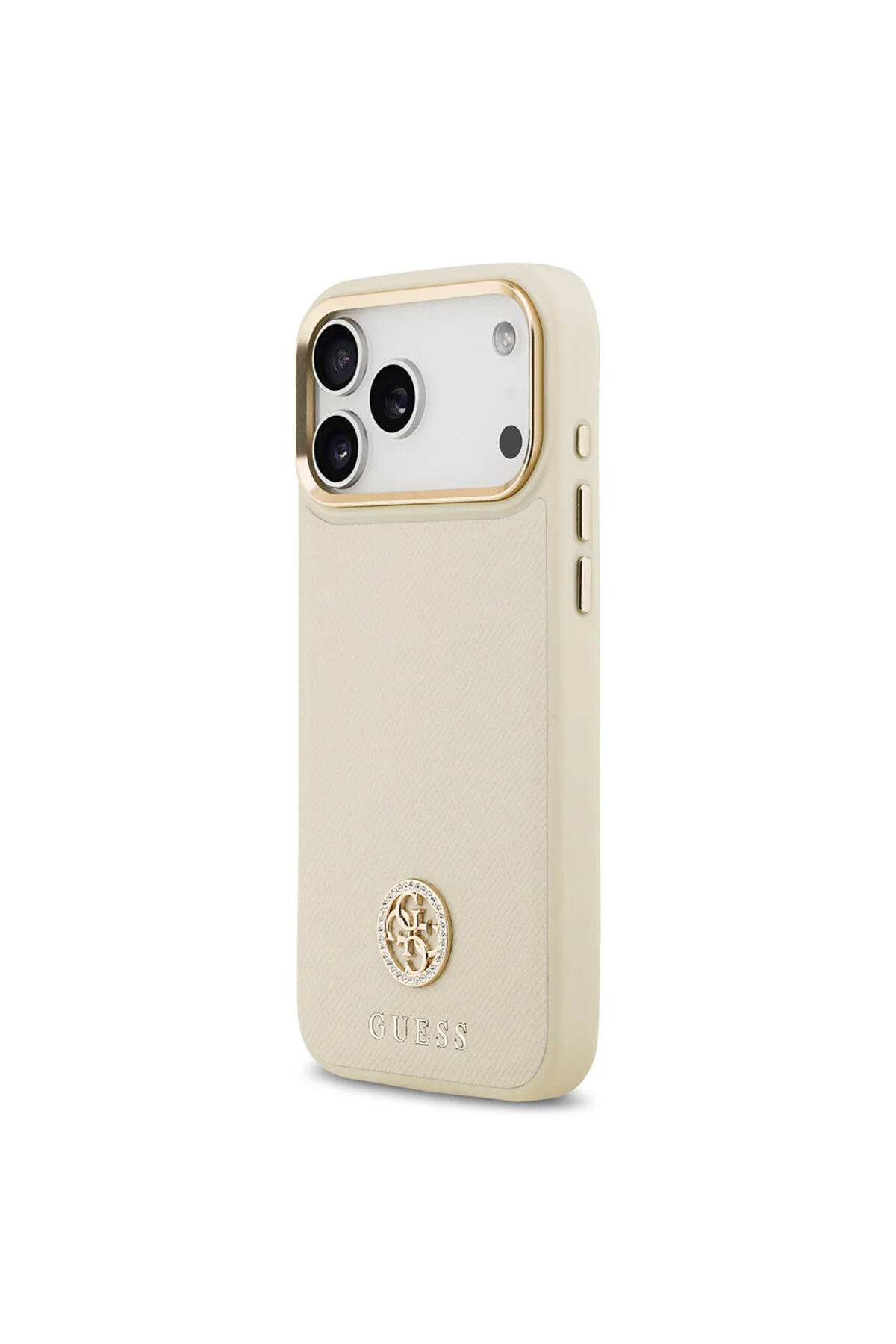 کاور و قاب جلد سازگار با IPHONE 17 PRO MAX دارای مجوز M SAFE GRAINED TEXT AND STONED 4G LOGO COVER BEIGE اورجینال Guess