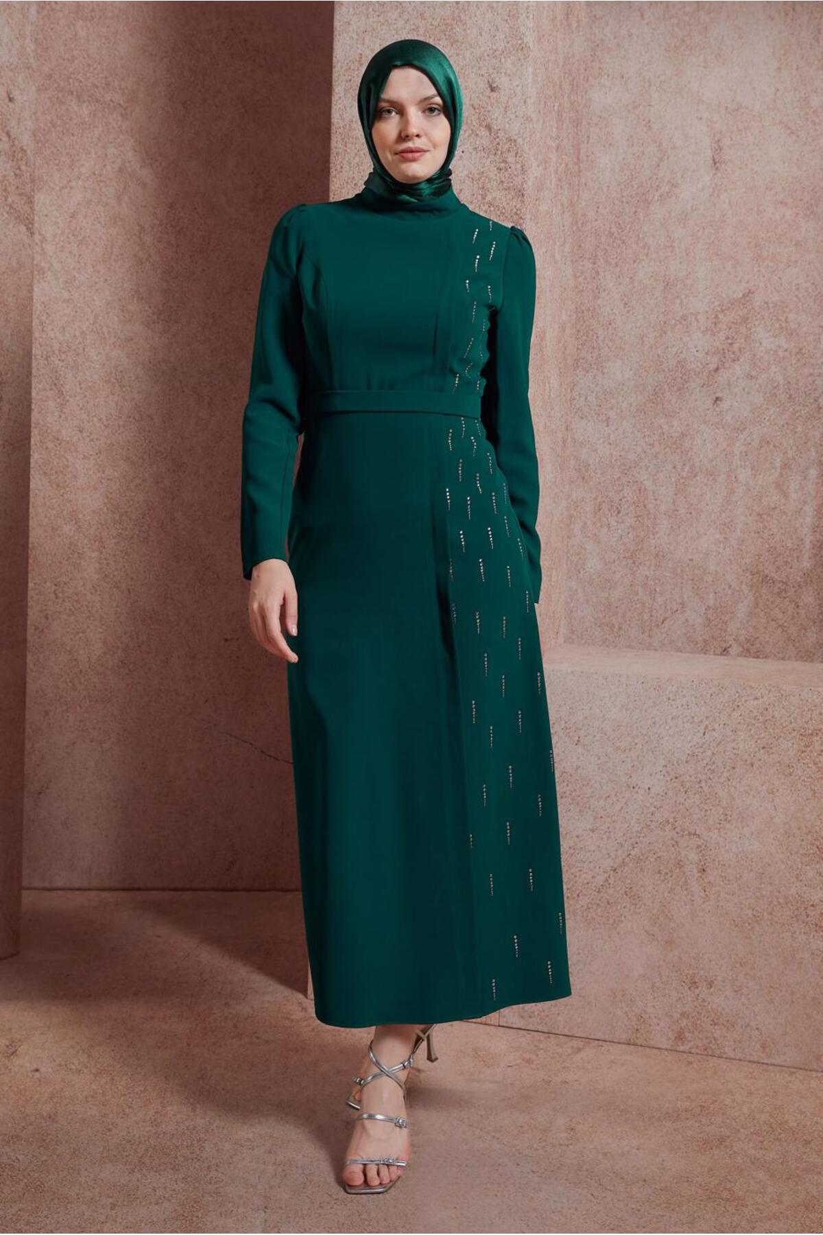 پیراهن پوشیده سبز زنانه لباس چاپی سنگی 42886 آلوینا Alvina - Alvina - پیراهن پوشیده