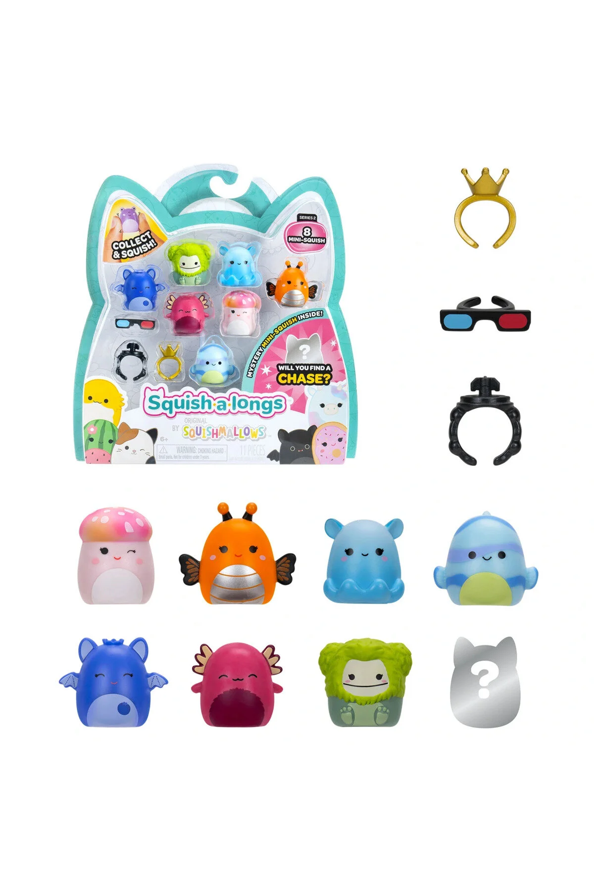 اسباب بازی های پشمی SQUISHMALLOWS SQUISH A LONGS 8 FIGURES + RING SET SERIES 2 1 PC TOYFEST