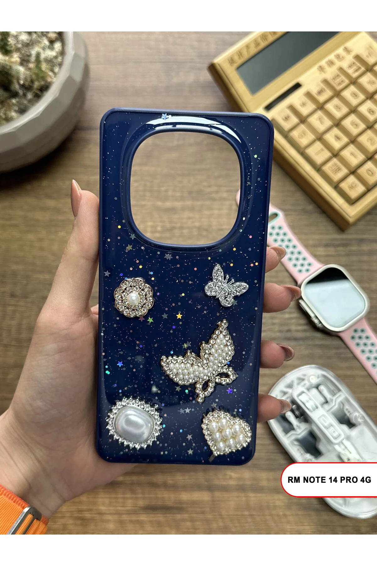 کاور و قاب گوشی سیلیکونی ردمی نوت 14 پرو 4G سازگار با سنگ پروانه ای قلب نقره آرزو MTL
