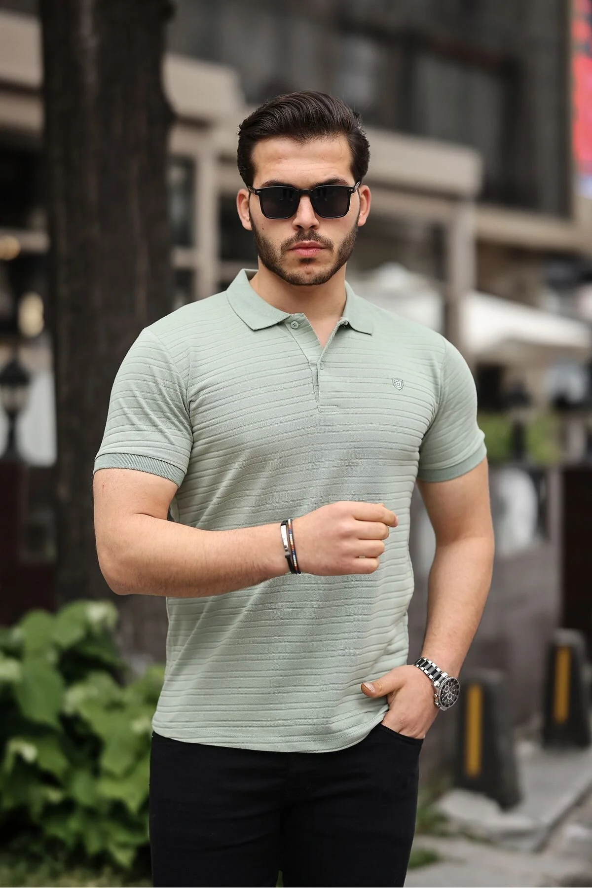 تی شرت یقه پولو مردانه پارچه پنبه ای و باریک تیشرت CAGLA CURLED POLO YAKA COMBİNE MİCHAİL