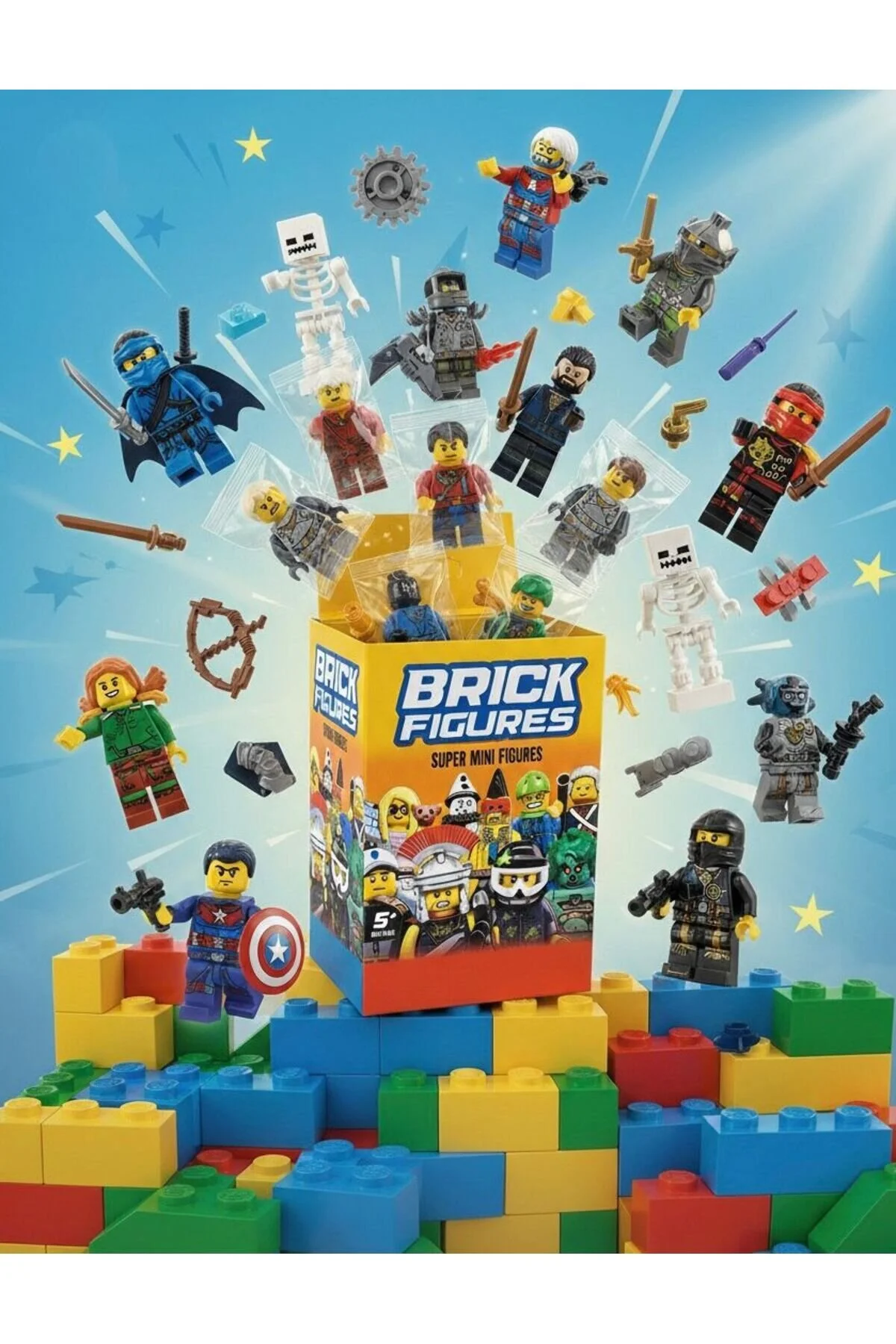 اسباب بازی های فیگور شخصیت 2 مدل سورپرایز آجری با لوازم جانبی 76 مختلف 10 سانتی متر. MINECRAFT SPIDERMAN Brother Toys