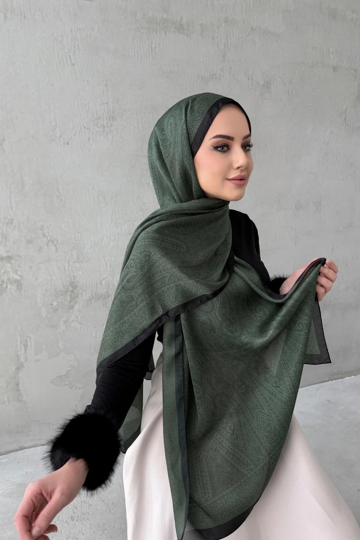 شال ابریشم هندی اصل آسو سبز Byedauzunlar