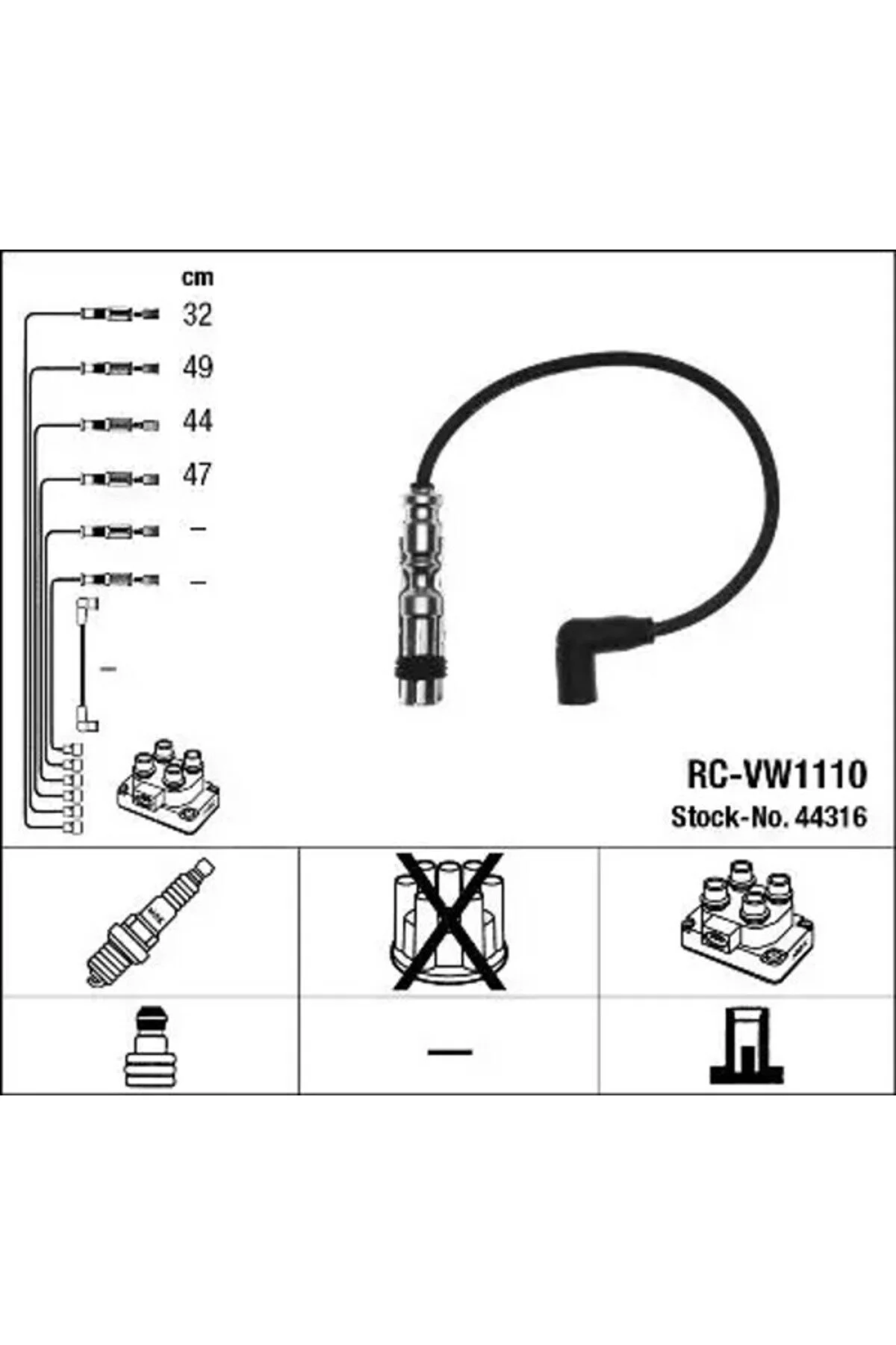 وایر شمع کابل 44316 RCVW1110 03F905409 03F905409A 03F905409B NGK