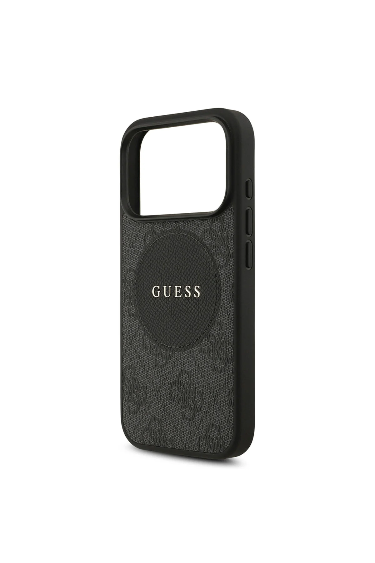 کاور و قاب سازگار با IPHONE 17 PRO کلاسیک دایره ای دارای مجوز M SAFE اصلی لوگوی متنی مشکی Guess