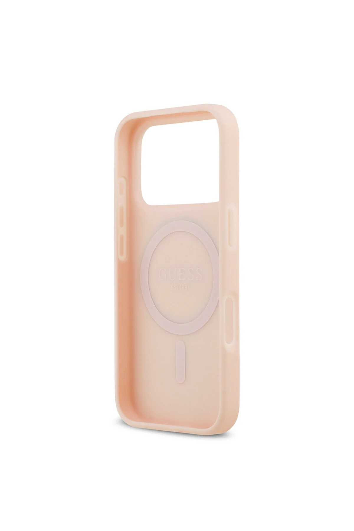 کاور و قاب سازگار با IPHONE 17 PRO دارای مجوز M SAFE طرح گل دانه ای فلزی لوگوی متنی صورتی اورجینال Guess