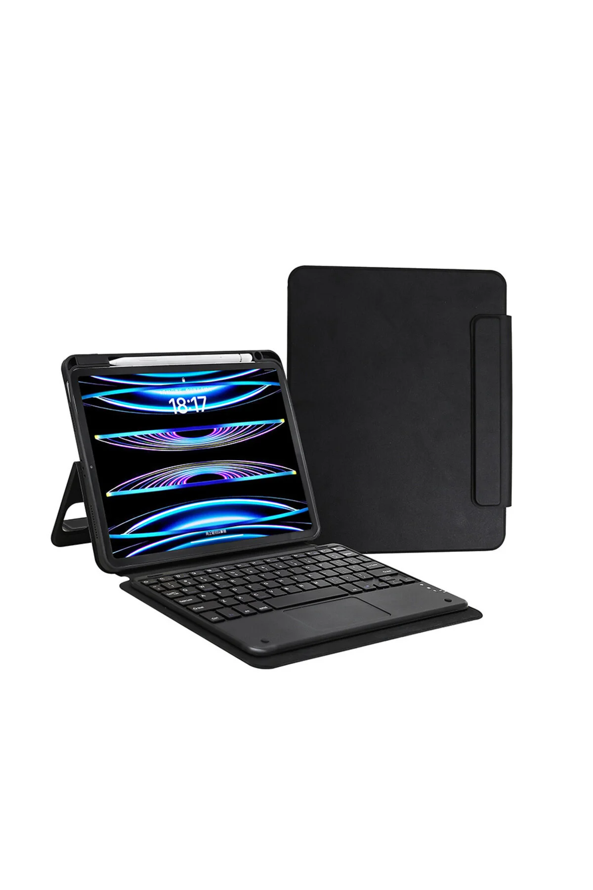 کاور تبلت کیف کیبورد BORDER IPAD PRO 11 با پایه و صفحه کلید اتصال بلوتوث مشکی side eye