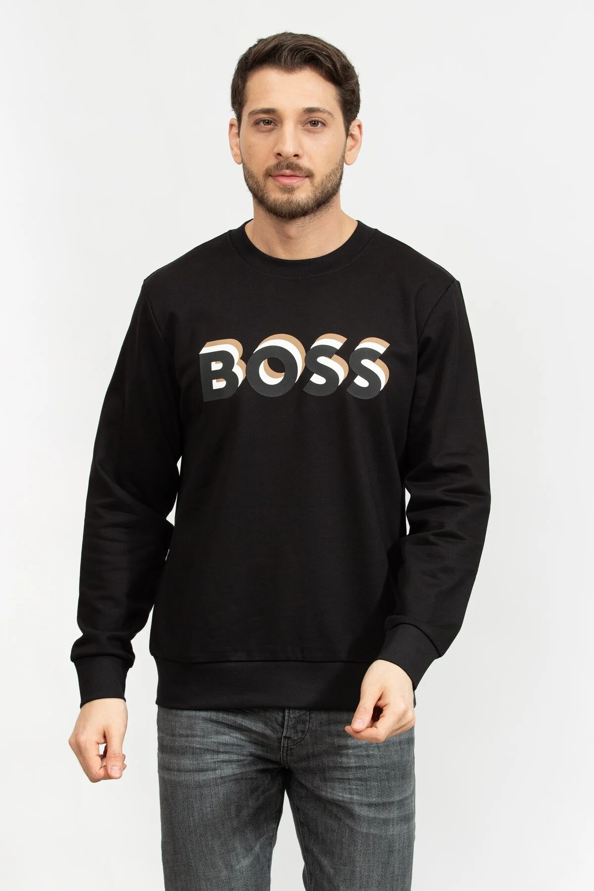 سویشرت مشکی مردانه آرم برند آقایان به طور منظم مناسب آستین بلند 001 BOSS