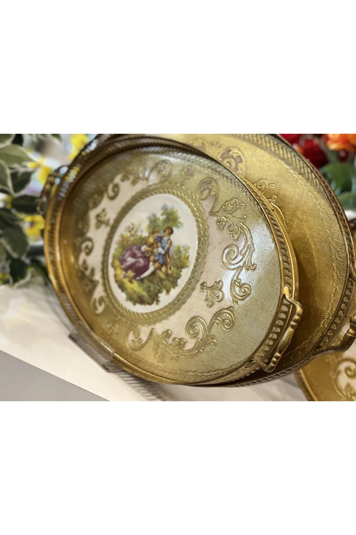 سینی گل سرخ اصلی با قاب برنج اندازه بزرگ 8 نفر است LM