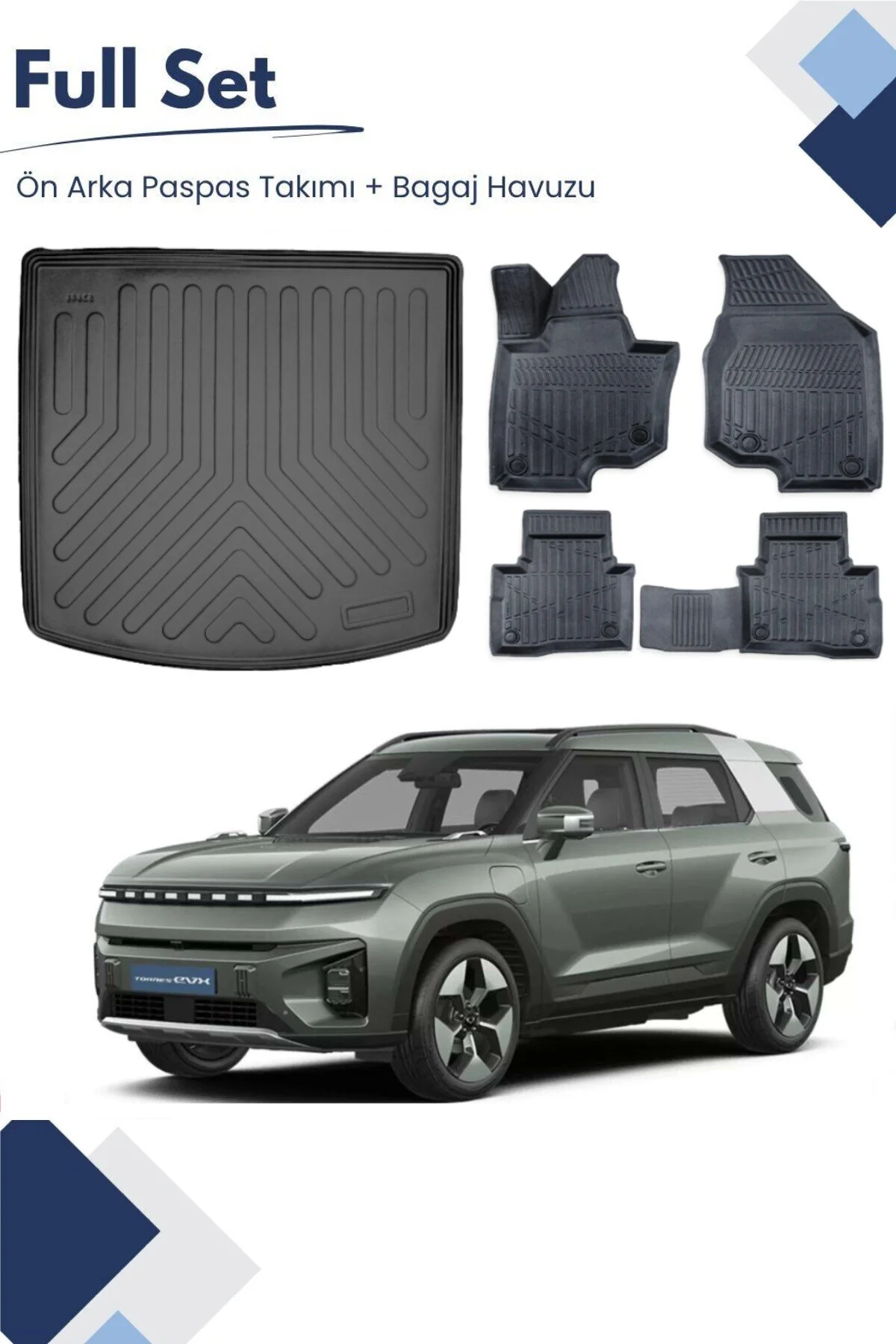کفپوش صندوق خودرو ست حصیر + تنه استخر مدل SSANGYONG TORRES EVX 2025 کاملا سازگار ko kaliteoto
