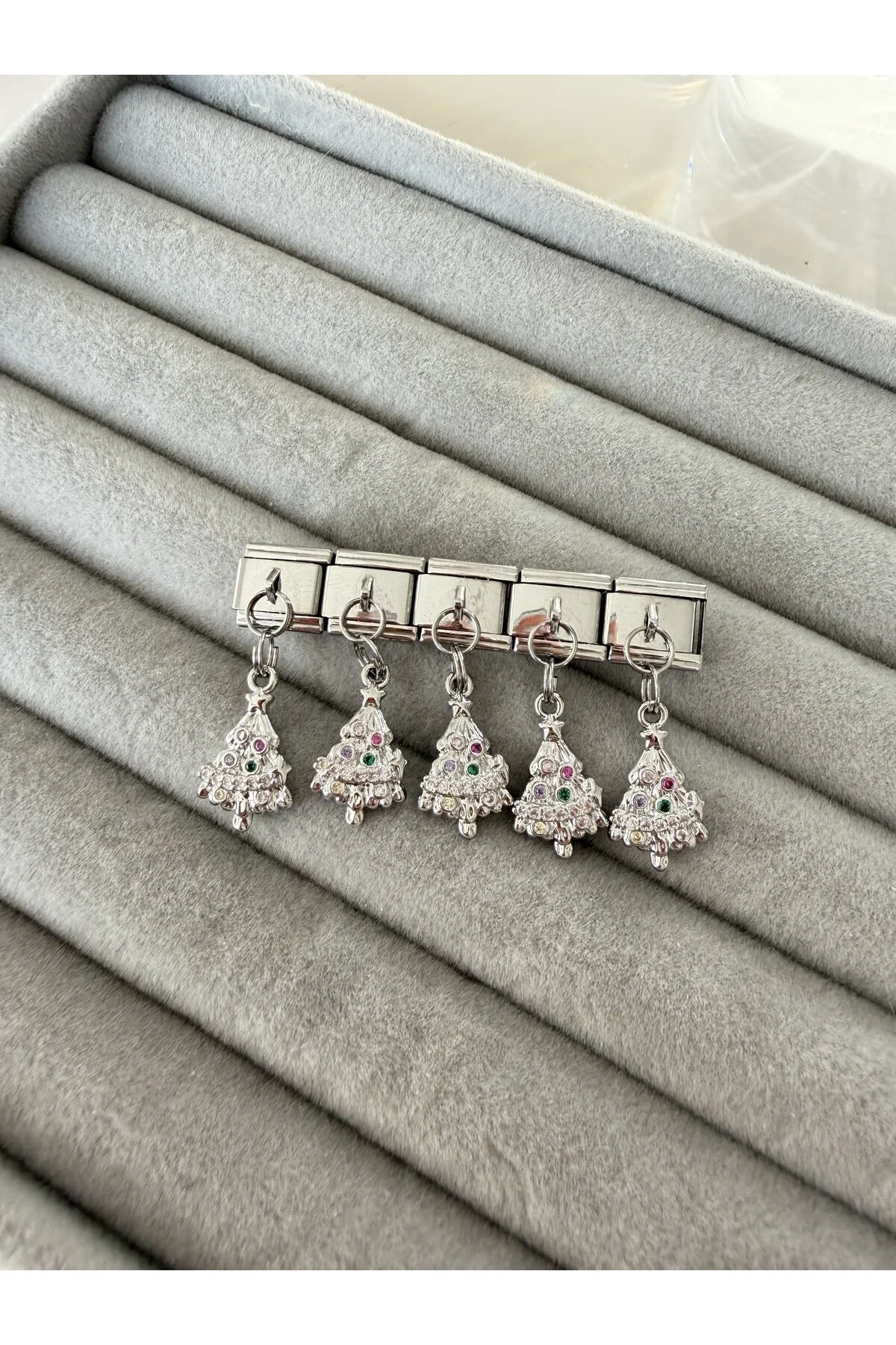 چارم 1 طلسم با سنگ نقره ای رنگ درخت کریسمس kubotique