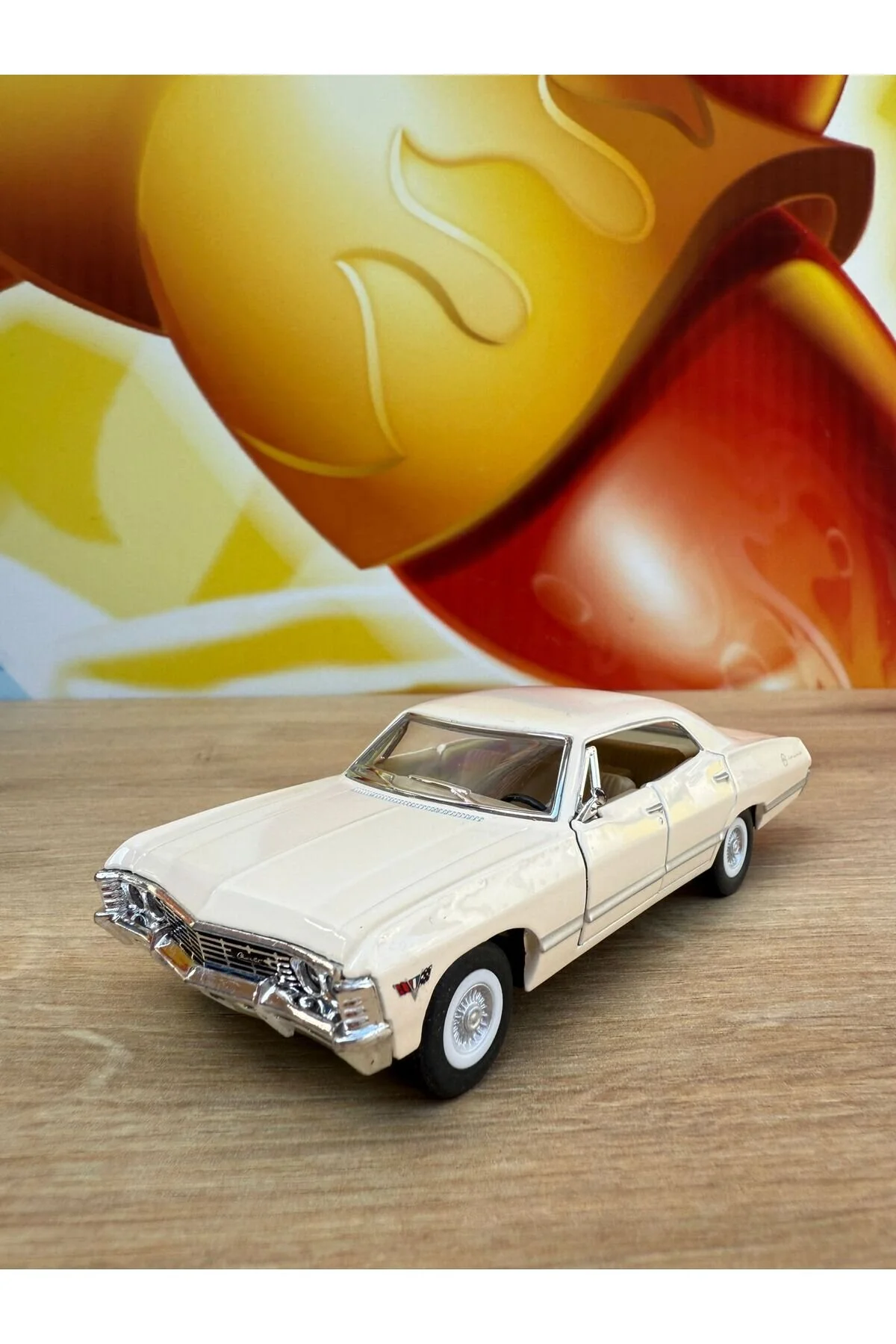 مدل خودرو PULL DROP 1967 CHEVROLET IMPALA CREAM DIECAST CAR OPENING DOORS CHEVY MODEL اورجینال scntoys