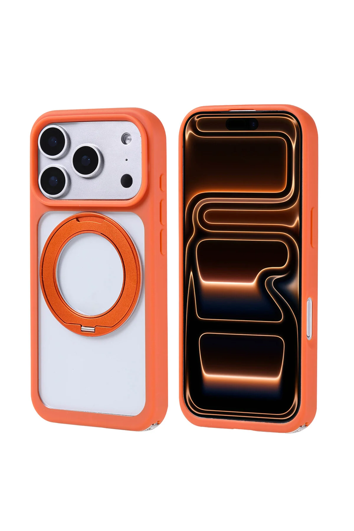 کاور و قاب IPHONE 17 PRO MAX CASE M SAFE شارژ با پوشش سیلیکونی PIZA پایه نارنجی Zore