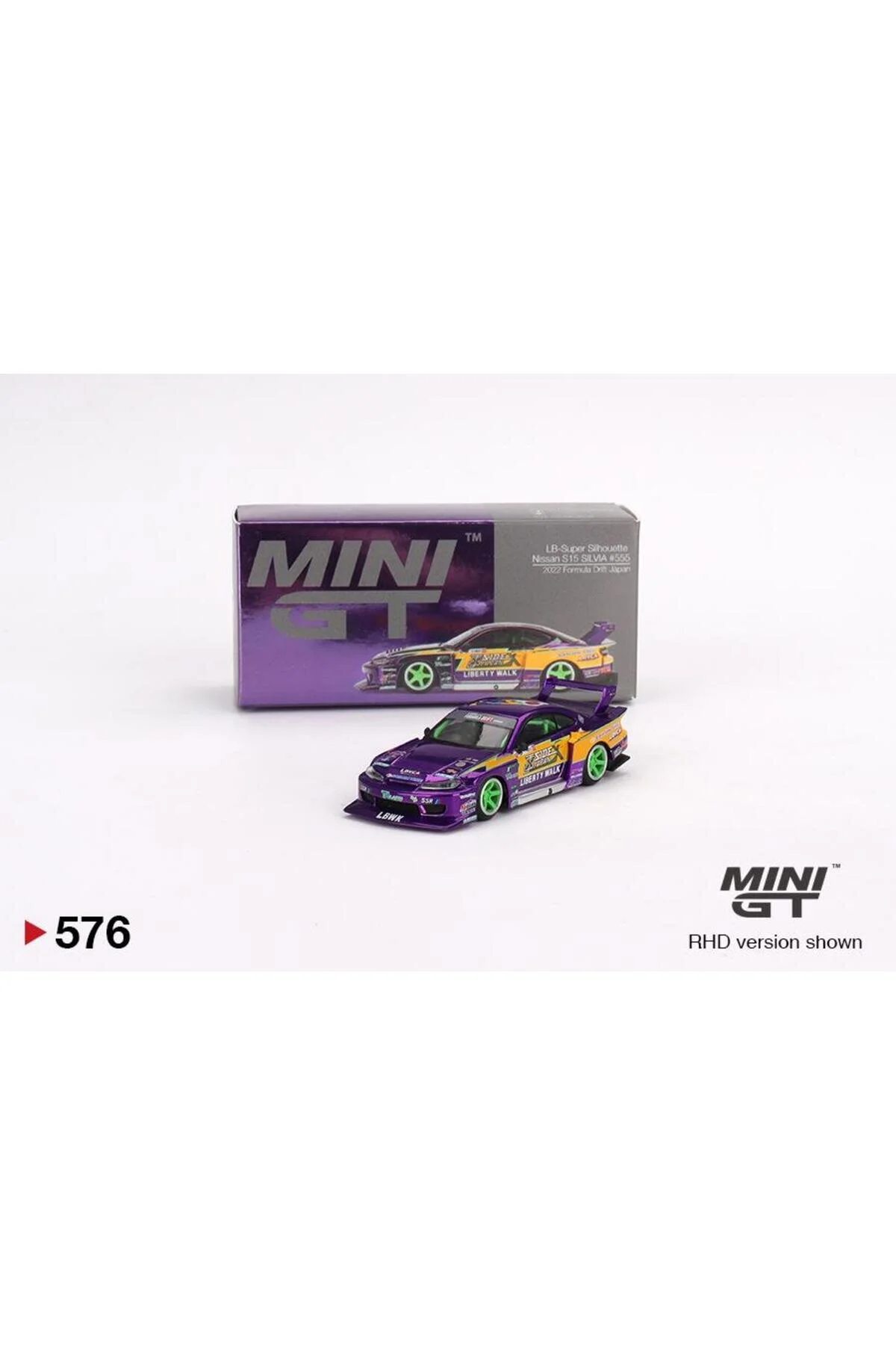 ماشین اسباب بازی LB SUPER SILHOUETTE NISSAN S15 SILVIA 555 2022 FORMULA DRIFT JAPAN 576 mini gt