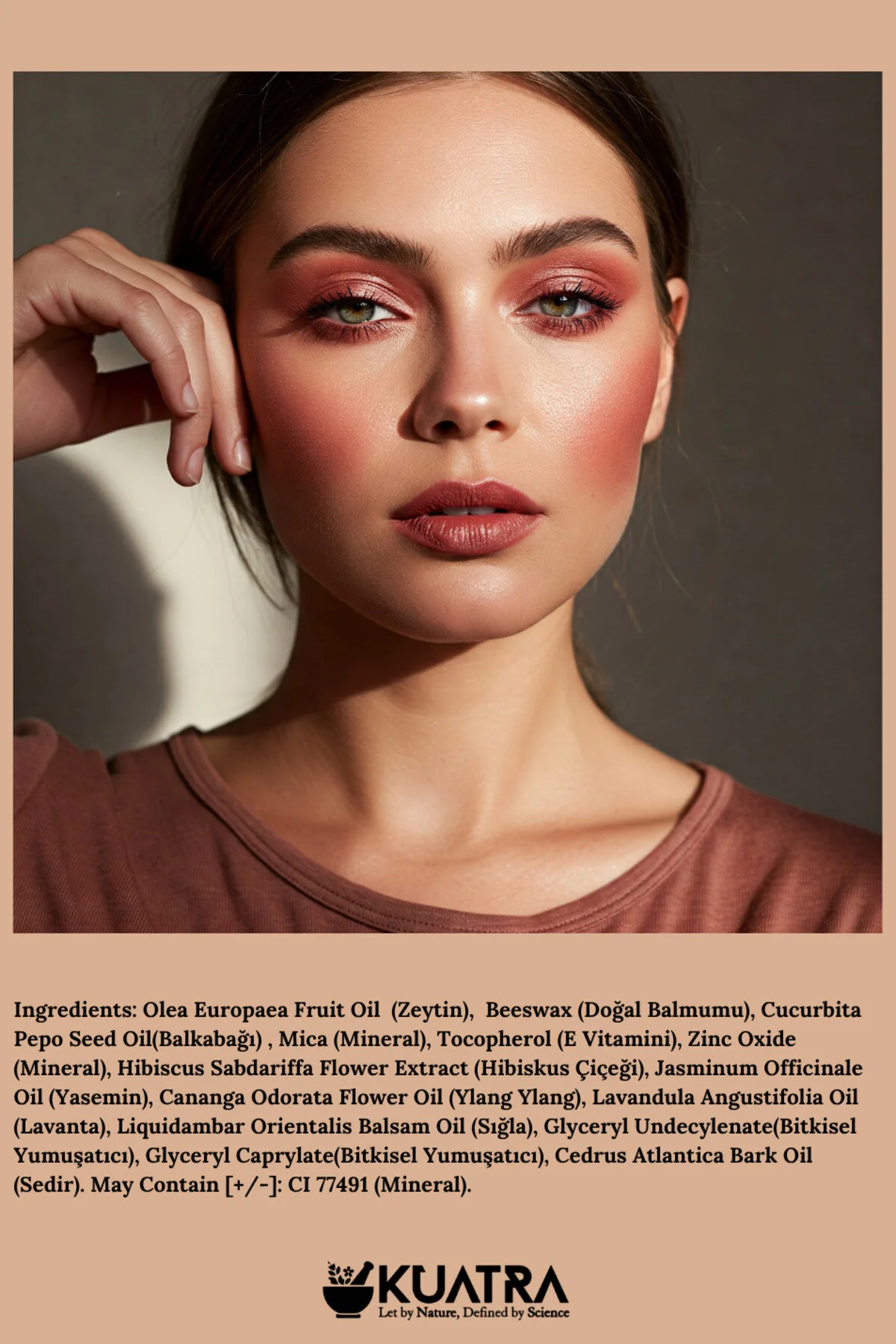 رژگونه مرطوب کننده و تغذیه کننده Hibiscus Glow رنگ صورتی با ترکیبات طبیعی KUATRA