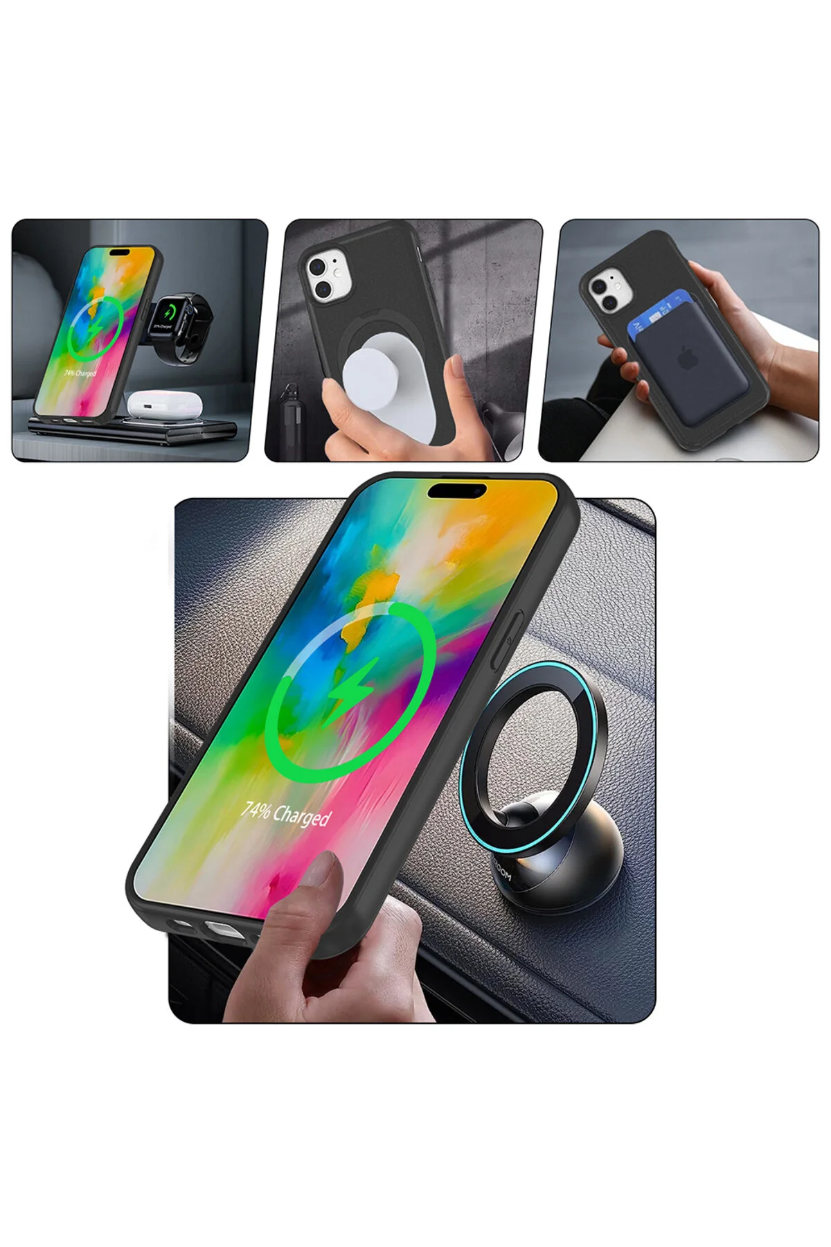 کاور و قاب آیفون 11 اپل با روکش شیک سیلیکونی نرم حلقه عمودی پایه قابلیت شارژ M SAFE kılıffuarı