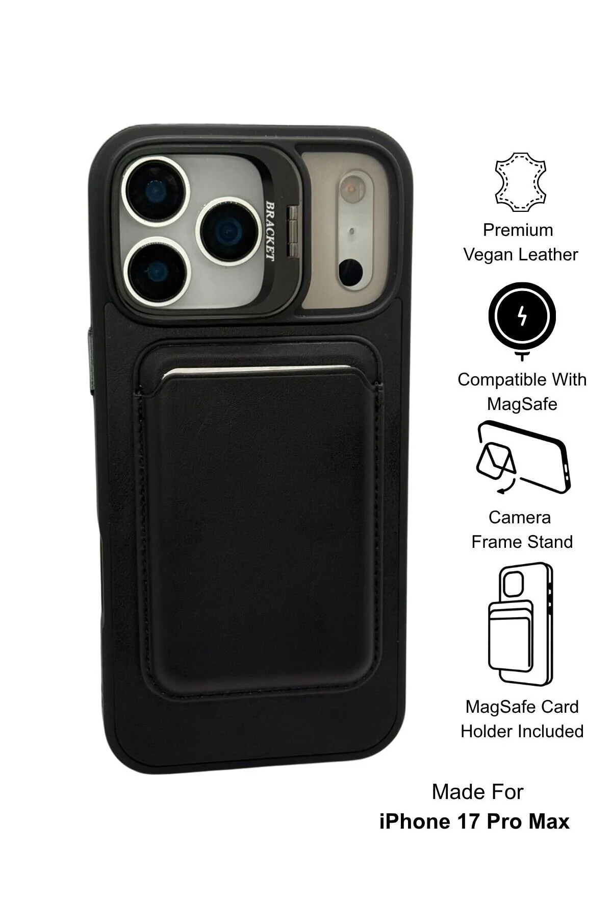 کاور و قاب پایه دوربین MAGSAFE کیف پول چرم ممتاز سازگار با IPHONE 17 PRO MAX Paladyum Case