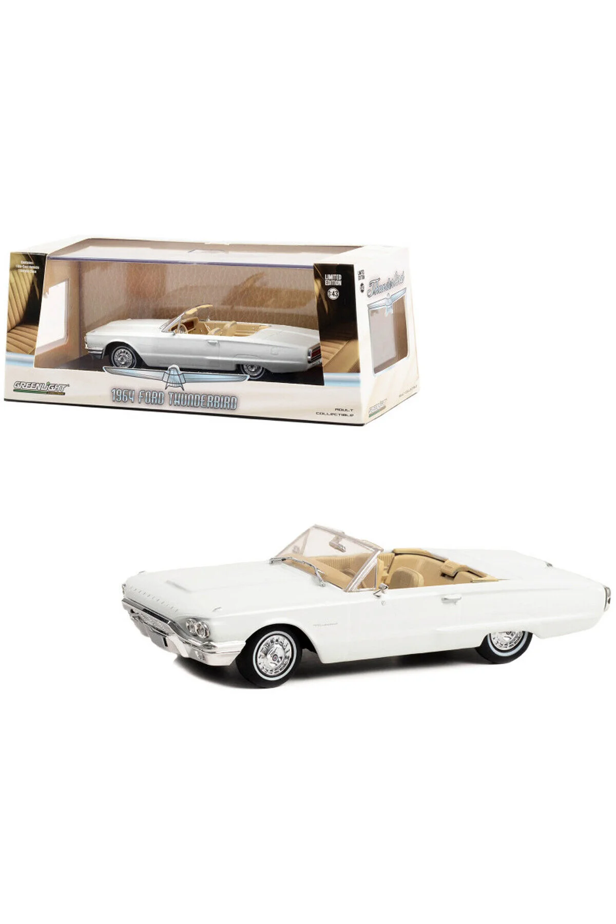 مدل خودرو 1:43 1964 فورد تاندربرد کانورتیبل سفید BORDER تولیدی اورجینال Greenlight Collectibles
