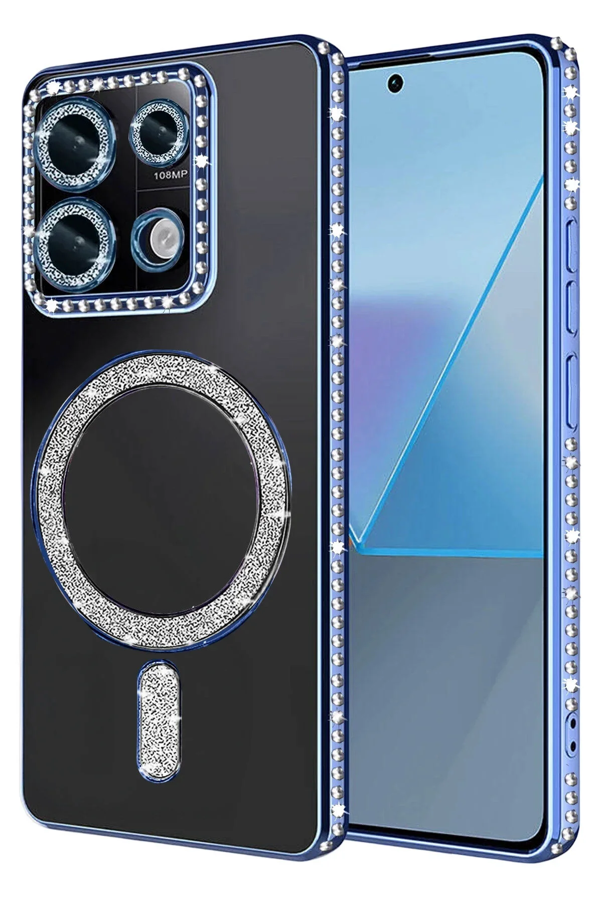 کاور و قاب REDMI NOTE 13 PRO 4G سازگار با STONE MAGSAFE شارژ دوربین برجسته محافظ نقره‌ای Nezih Case