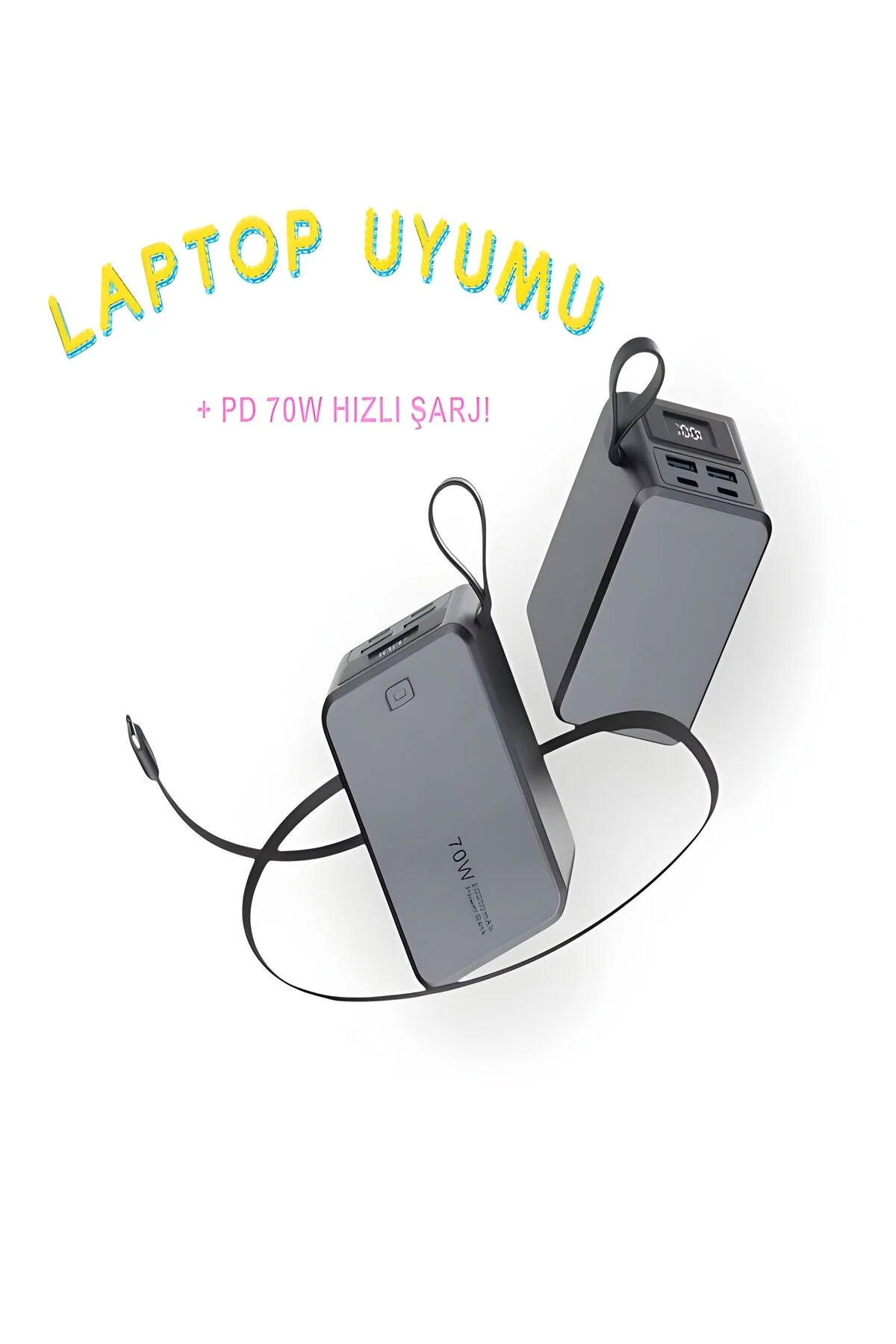 پاوربانک شارژ سریع 20000 میلی آمپری 70 واتی | صفحه نمایش ال سی دی 2X USB + TYPE C خروجی کابل نوع اورجینال DEANB