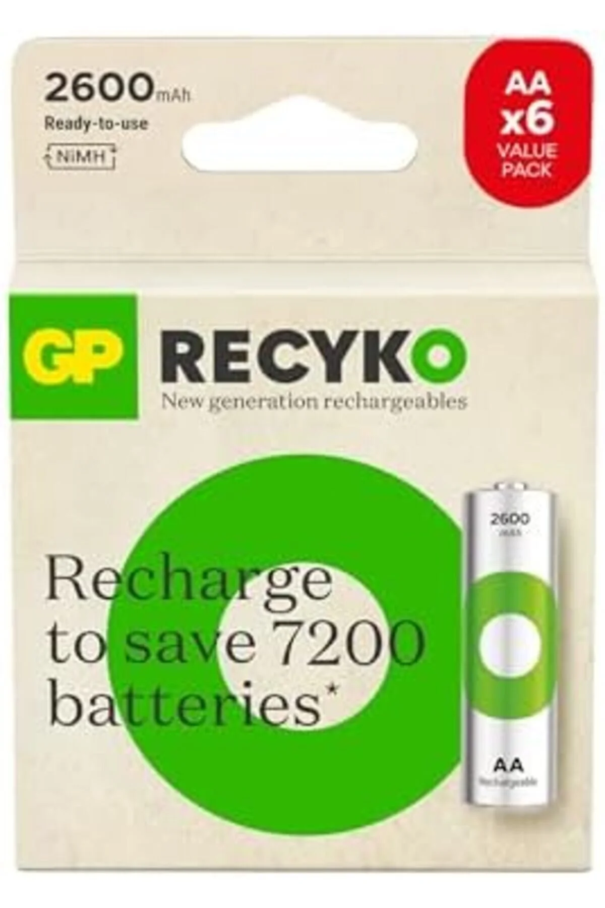 مسواک شارژی باتری RECYKO 2600MAH قلم قلمی قابل شارژ NI MH, 1.2 ولت, 6 کارت 224120 اورجینال STOREMAX