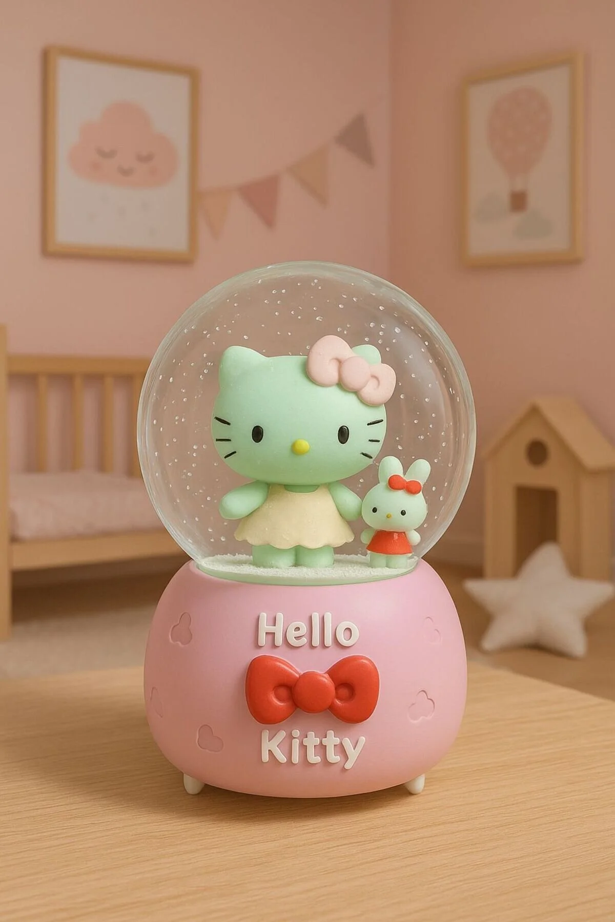 گوی برفی سایز بزرگ HELLO KITTY SNOW GLOBE با موسیقی و انیمیشن موتور اسپری برف از ترکیه MİEN