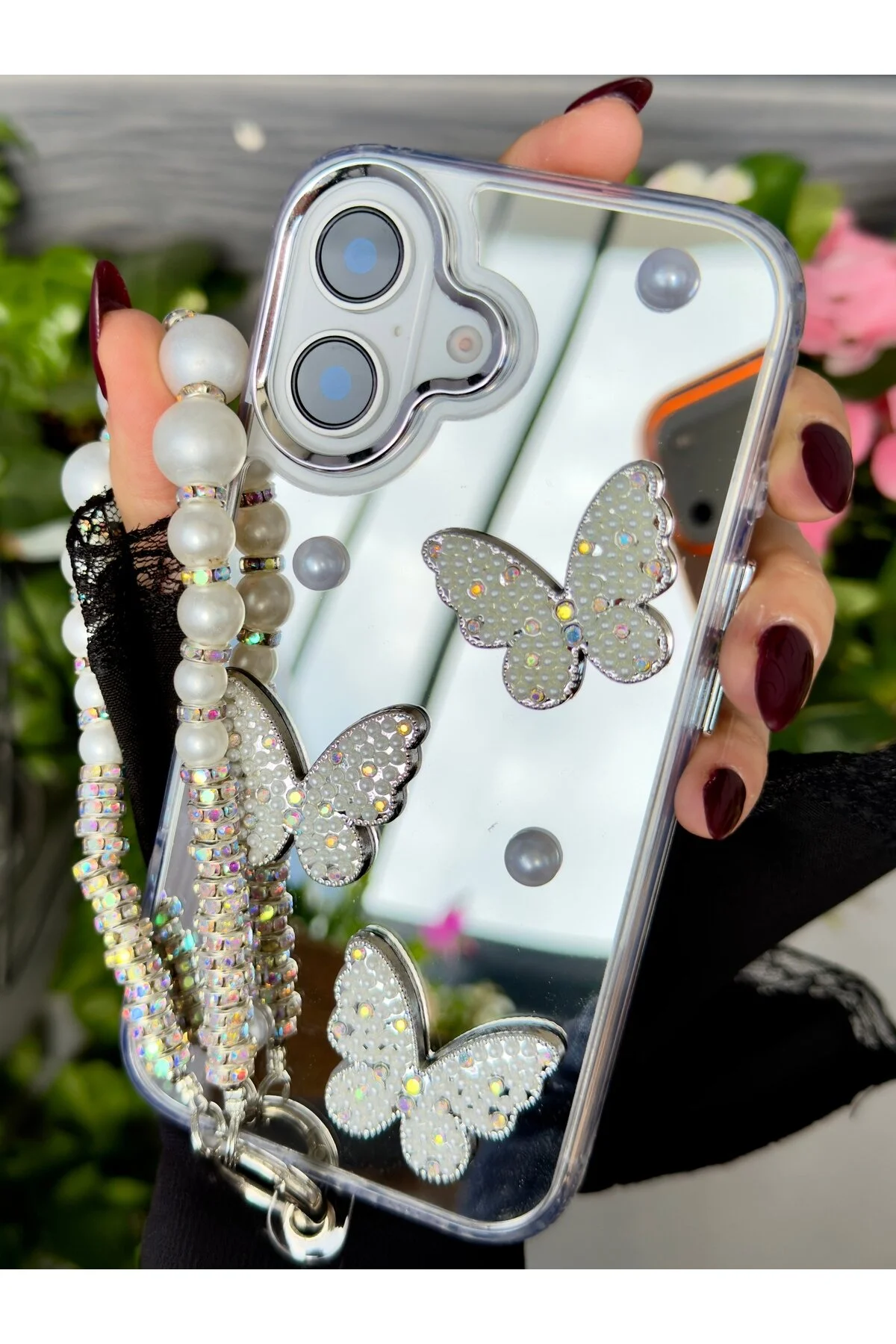 کاور و قاب سیلیکونی طرح پروانه MIRRORED CHARM سازگار با آیفون 16 Go Aksesuar