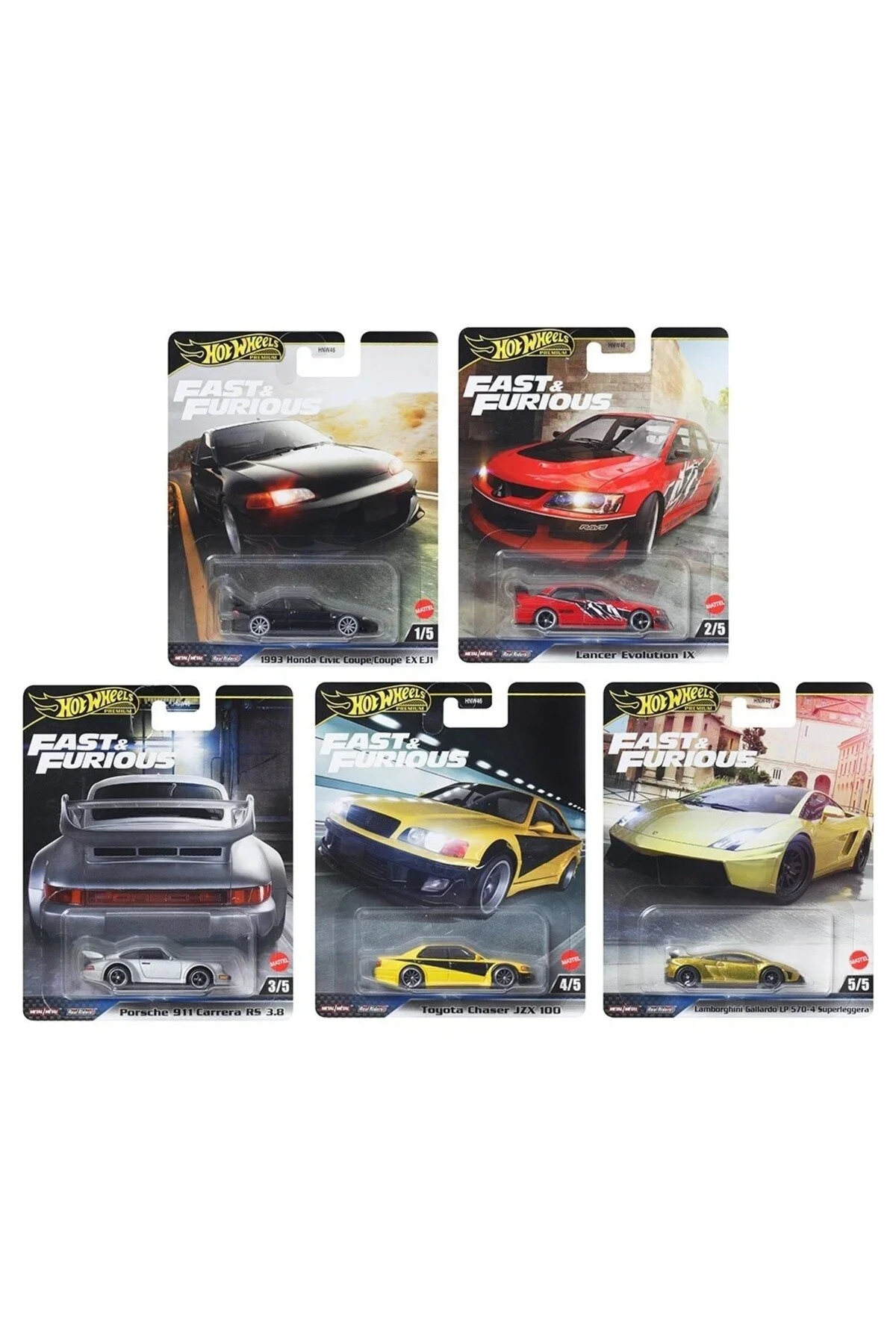 ماشین اسباب بازی مجموعه پریمیوم سری FAST & FURIOUS 5 تایی DIECAST COLLECTION CAR HNW46 از ترکیه HOT WHEELS