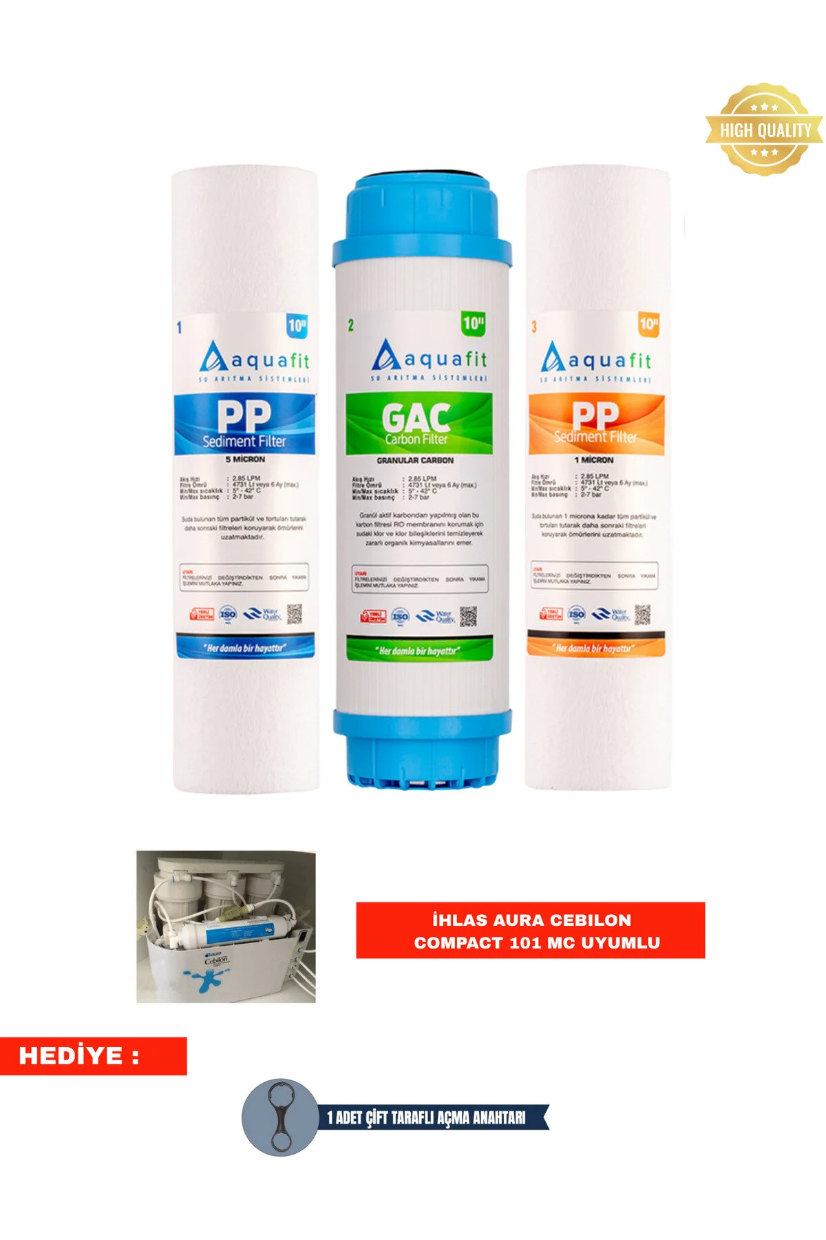 لوازم جانبی تصفیه کننده آب فیلتر – IHLAS AURA CEBILON COMPACT 101 MC SET 3 OF نقره ای و پلاتینیوم ناسازگار aquafit