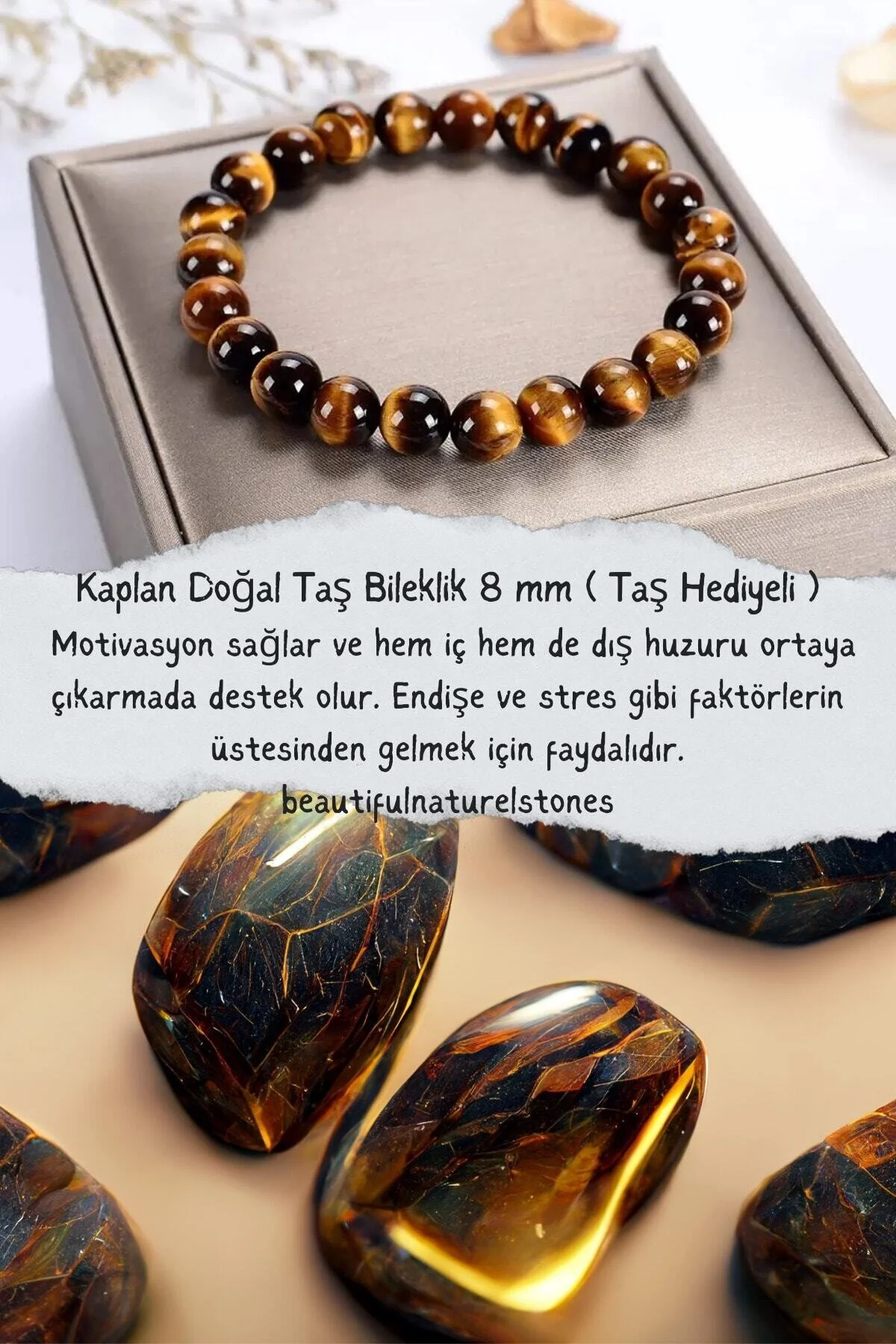 دستبند فشن سنگ طبیعی تایگر به همراه کادو ببر پول و قدرت با کیفیت عالی beautifulnaturelstones