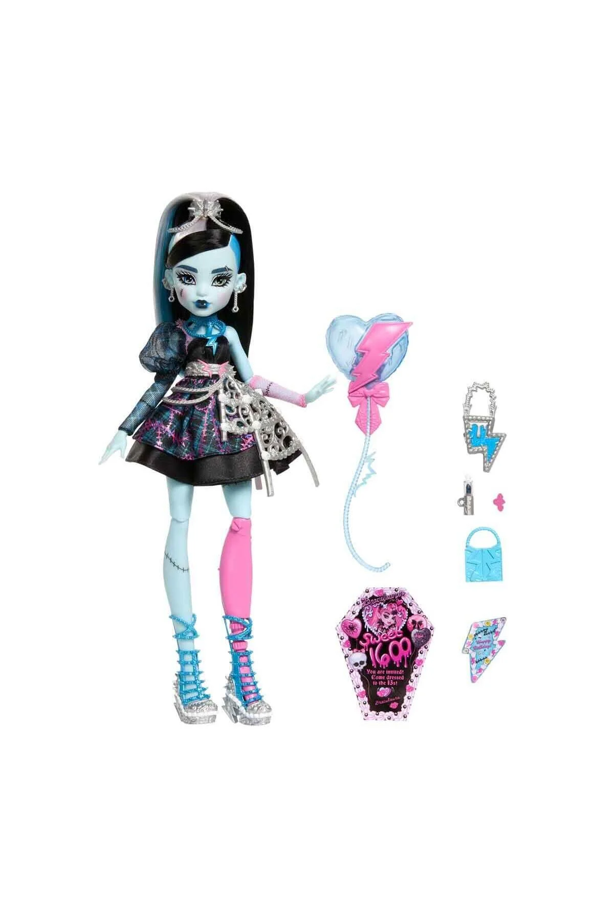عروسک های مدل پسرانه و دخترانه بچگانه ® تولد ™ FRANKIE لباس مهمانی کودک یک بالون در طرف JBG75 MONSTER HIGH