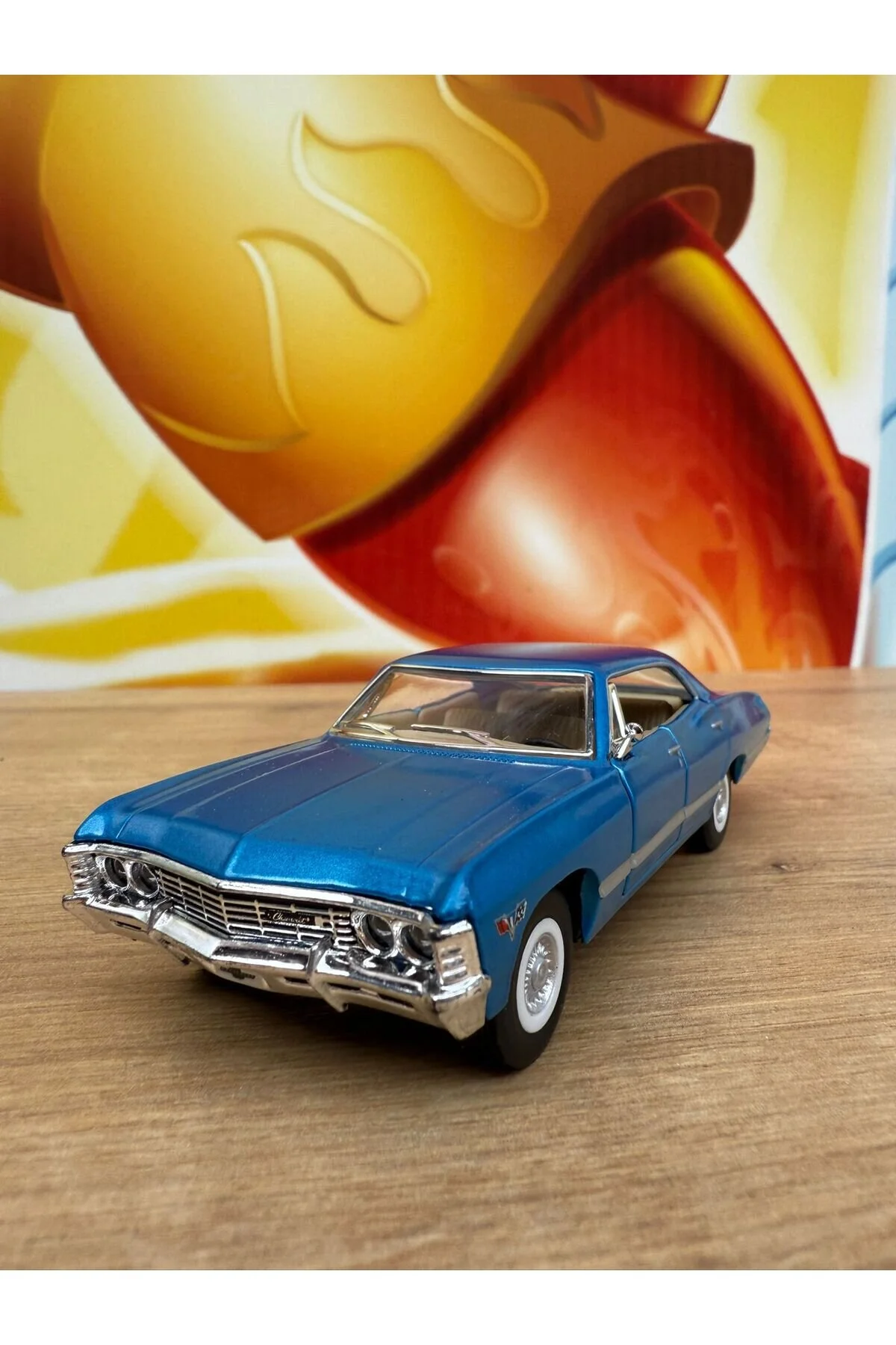 مدل خودرو PULL DROP 1967 CHEVROLET IMPALA BLUE DIECAST CAR CHEVY OPENING DOORS اورجینال scntoys