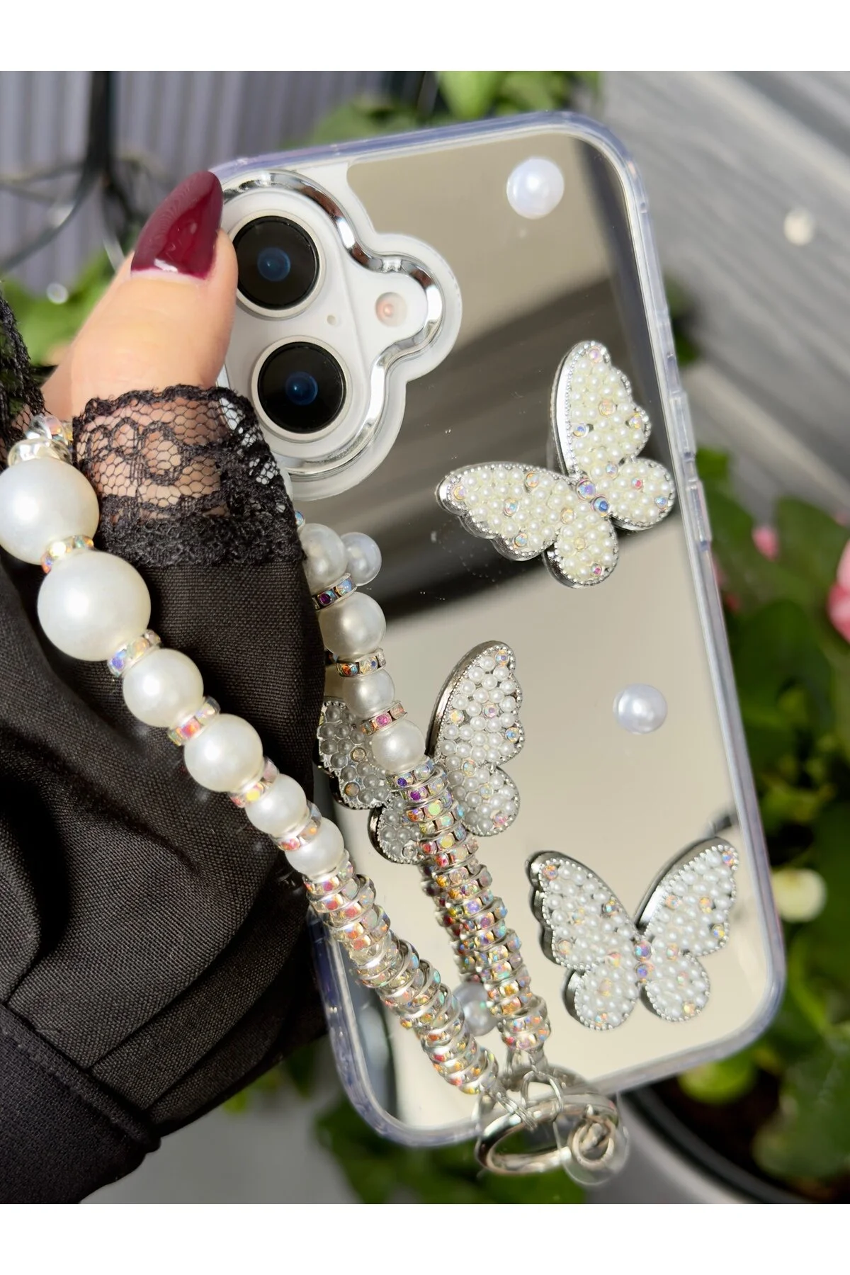 کاور و قاب سیلیکونی طرح پروانه MIRRORED CHARM سازگار با آیفون 16 Go Aksesuar