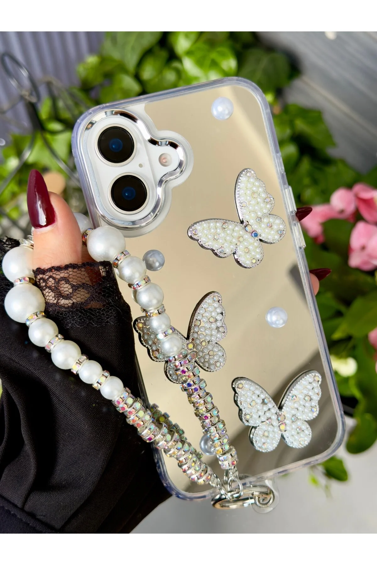 کاور و قاب سیلیکونی طرح پروانه MIRRORED CHARM سازگار با آیفون 16 Go Aksesuar