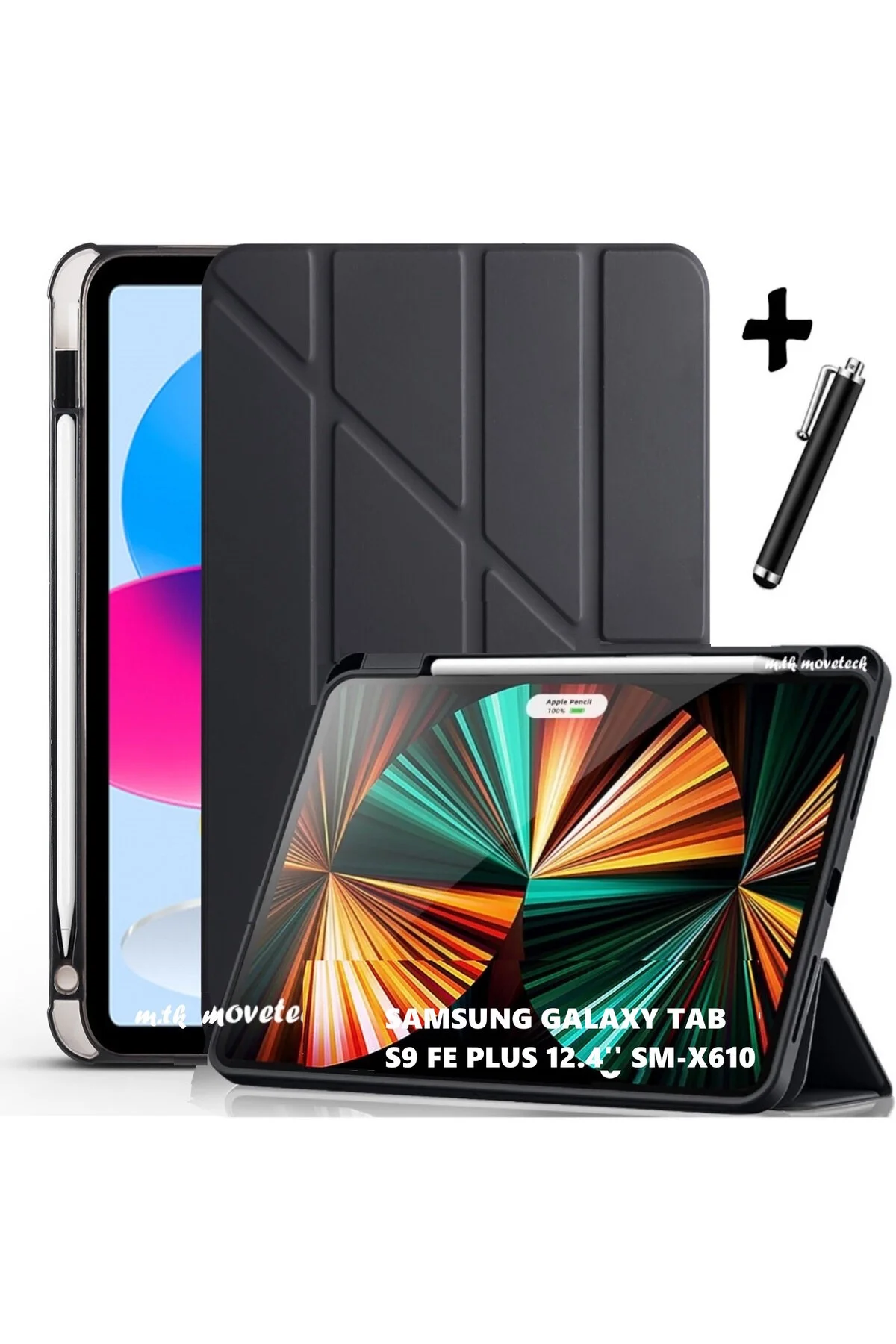 کاور تبلت قاب گلکسی تب S9 FE PLUS 12.4 سامسونگ با محفظه قلم و پایه تاشو سیلیکونی S10 m.tk moveteck