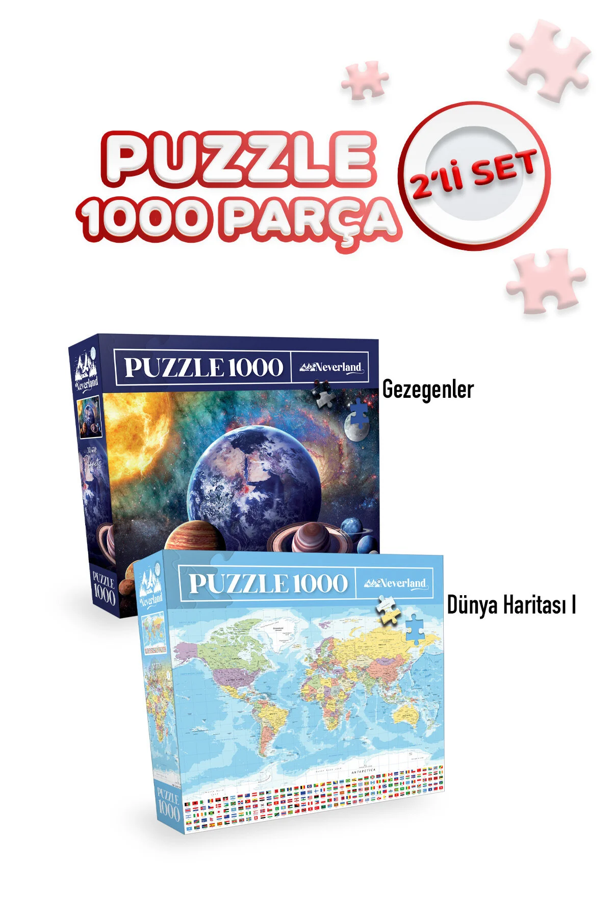 پازل 2 PIECES 1000 PIECE PLANETS AND WORLD MAP I Neverland