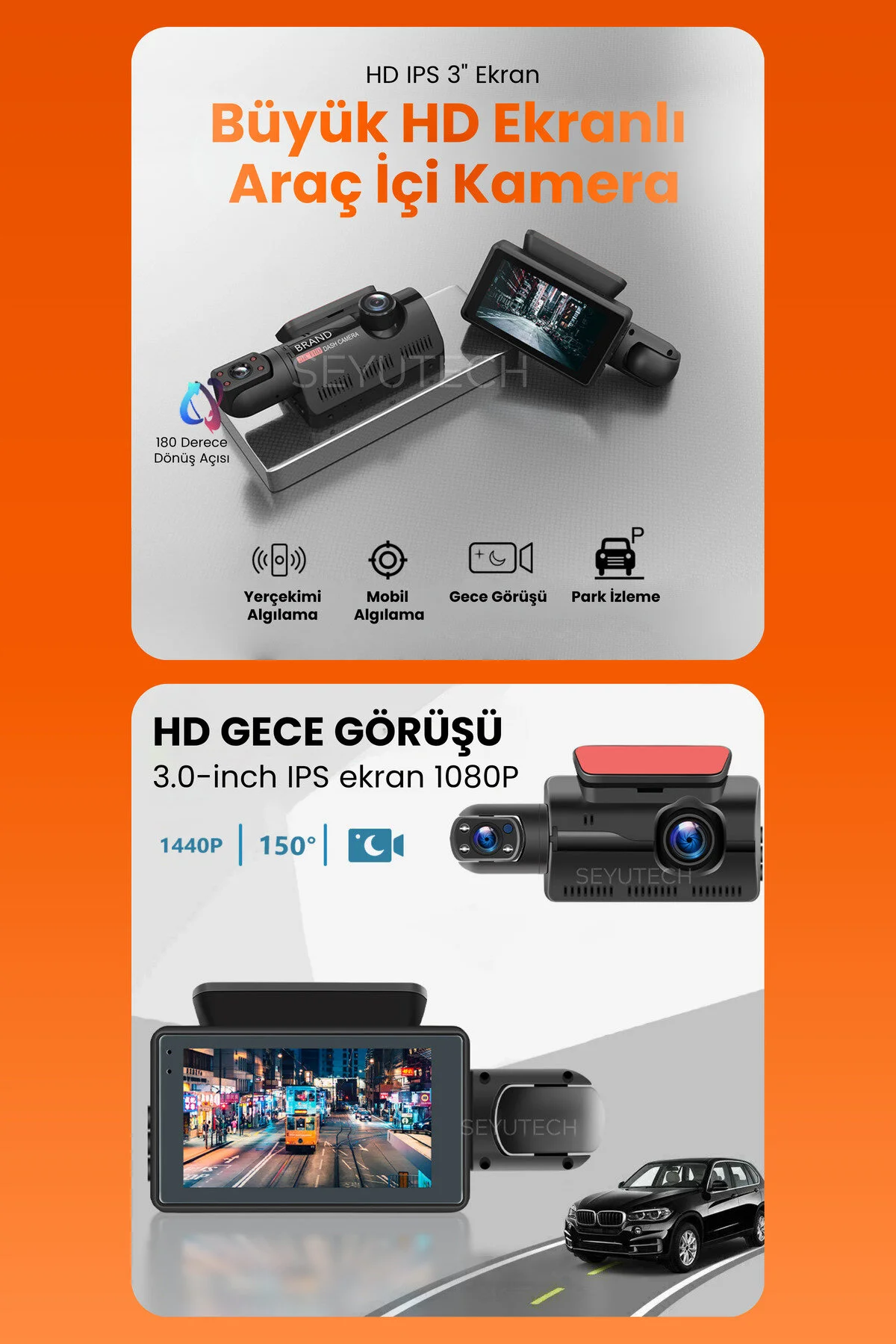 دوربین داشبورد 2 HD داخل خودرو با قابلیت WIFI 1080P FULL دید در شب G SENSOR DASHCAM A68 SEYUTECH