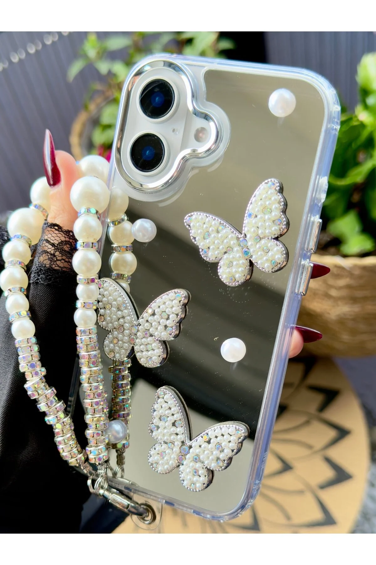 کاور و قاب سیلیکونی طرح پروانه MIRRORED CHARM سازگار با آیفون 16 Go Aksesuar