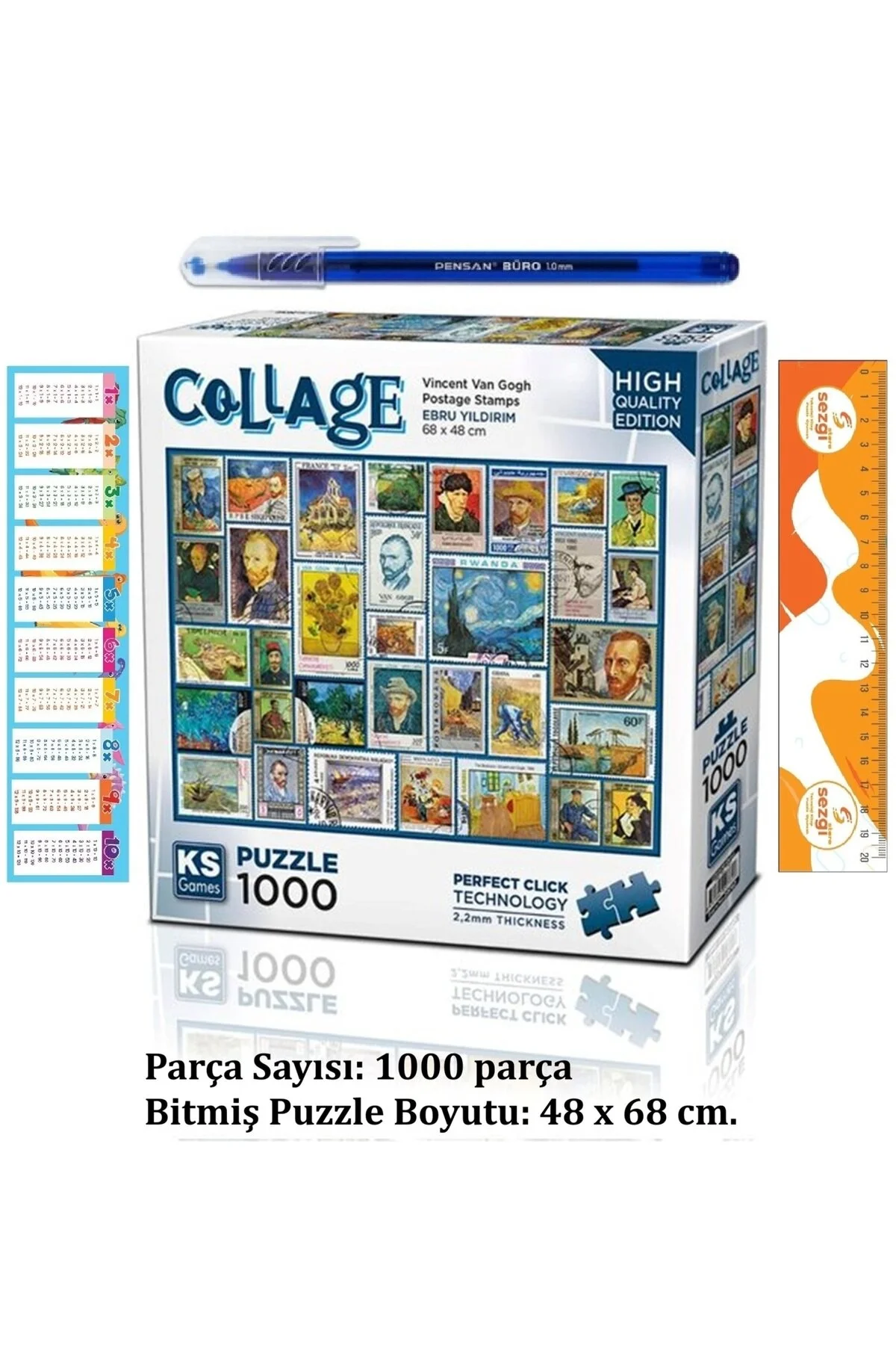 پازل تمبر پستی گوگ 1000 قطعه 20760 و قلم توپی + خط کش نشانک سزگیستور Ks Games