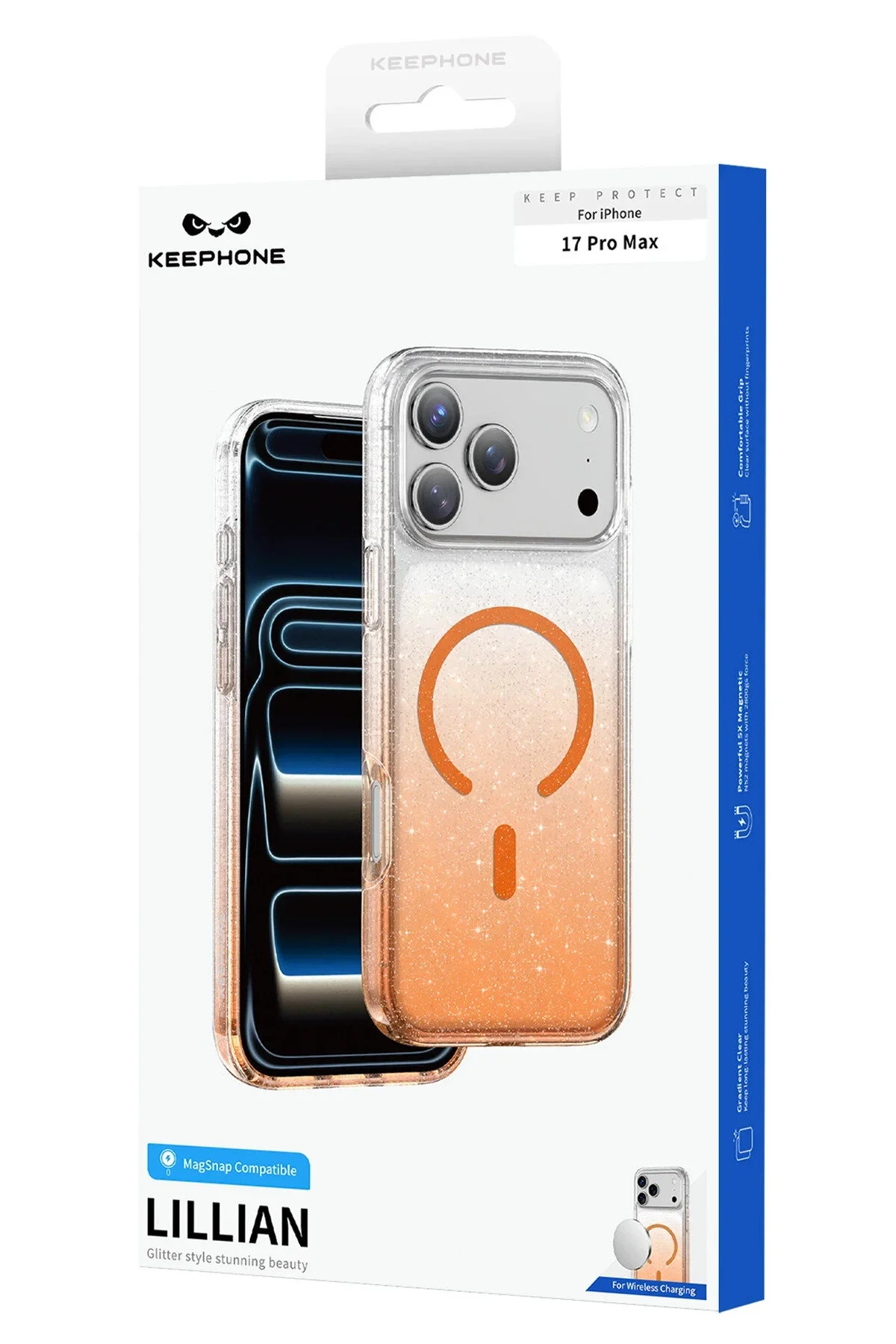 کاور و قاب لیلیان شفاف براق با MAGSAFE سازگار IPHONE 17 PRO MAX m.tk moveteck