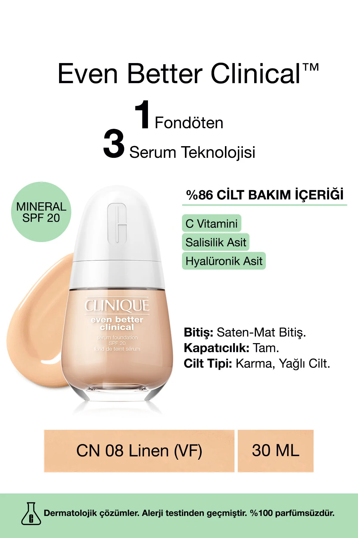 کرم پودر سرمی ایون بتر کلینیکال رنگ زرد  شماره SPF 20  CN 08 کلینیک Clinique